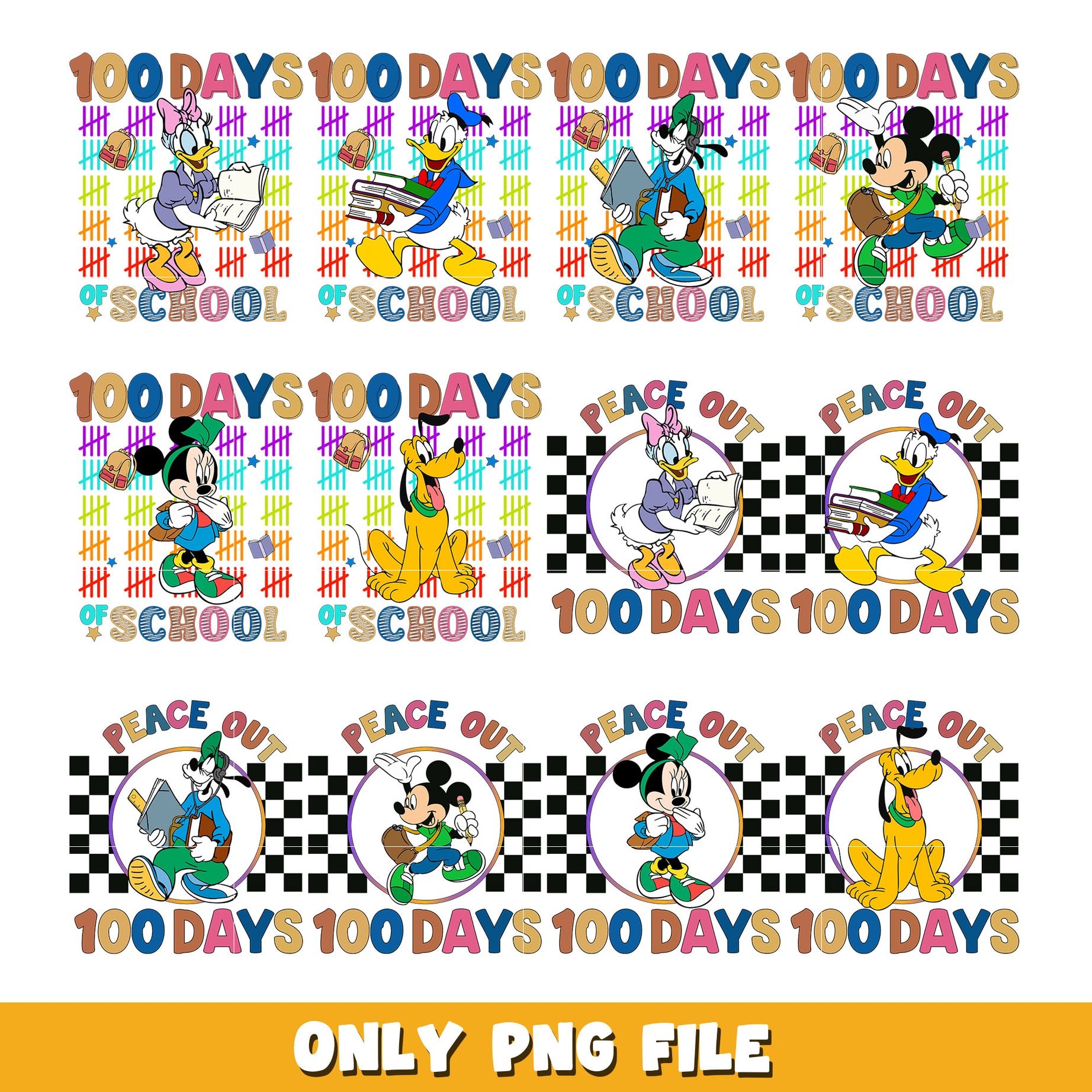 Disney Peace Out 100 Days Of School bundle png,  Disney cartoon png, Digital download 