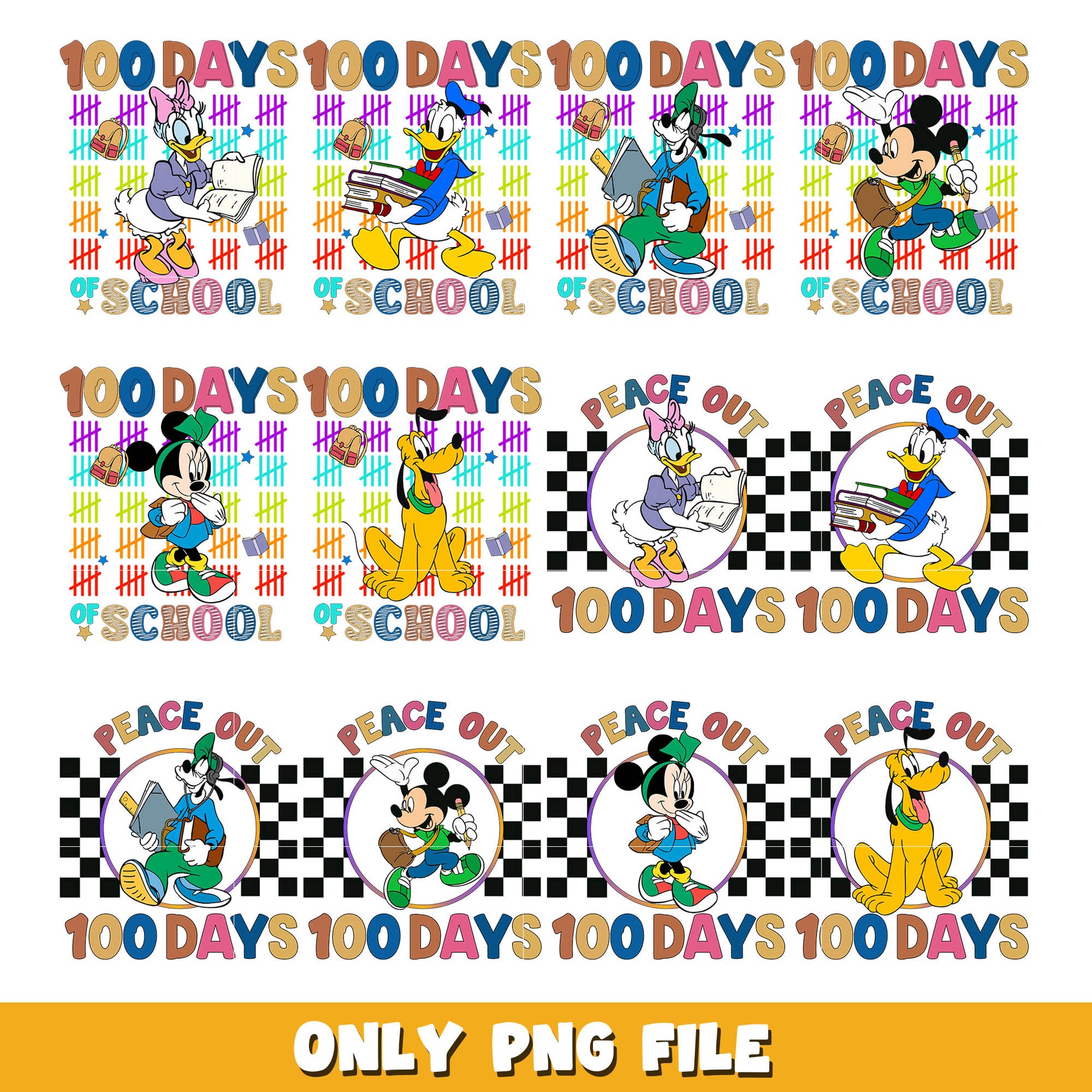 Disney mickey friends 100 day of school png bundle, Disney school png, disney png