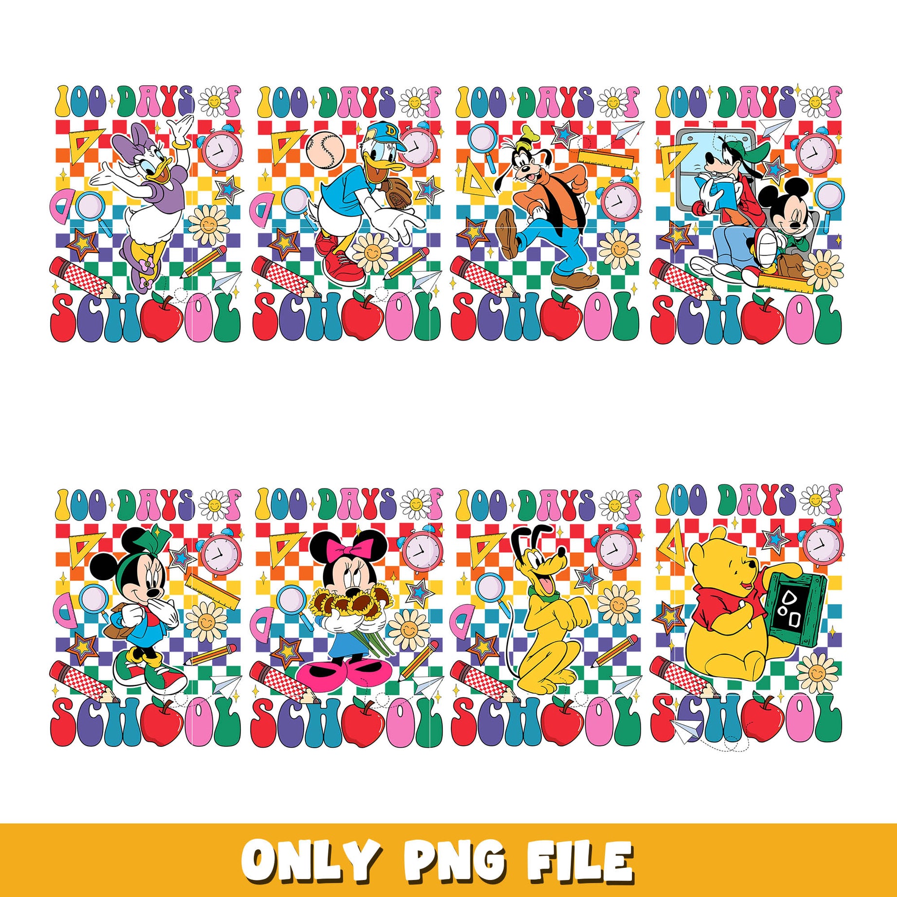 Mickey happy 100 day of school png bundle, Disney school png, disney png