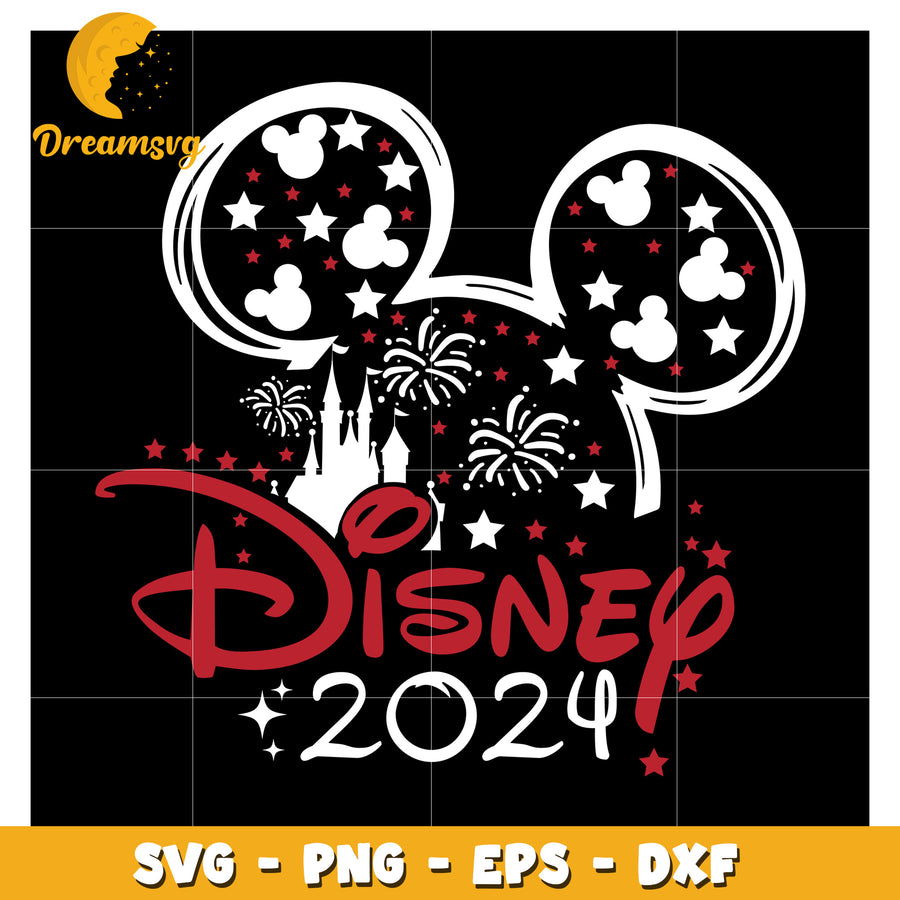 Disney 2024 SVG Design with Mickey Mouse and Fireworks Art