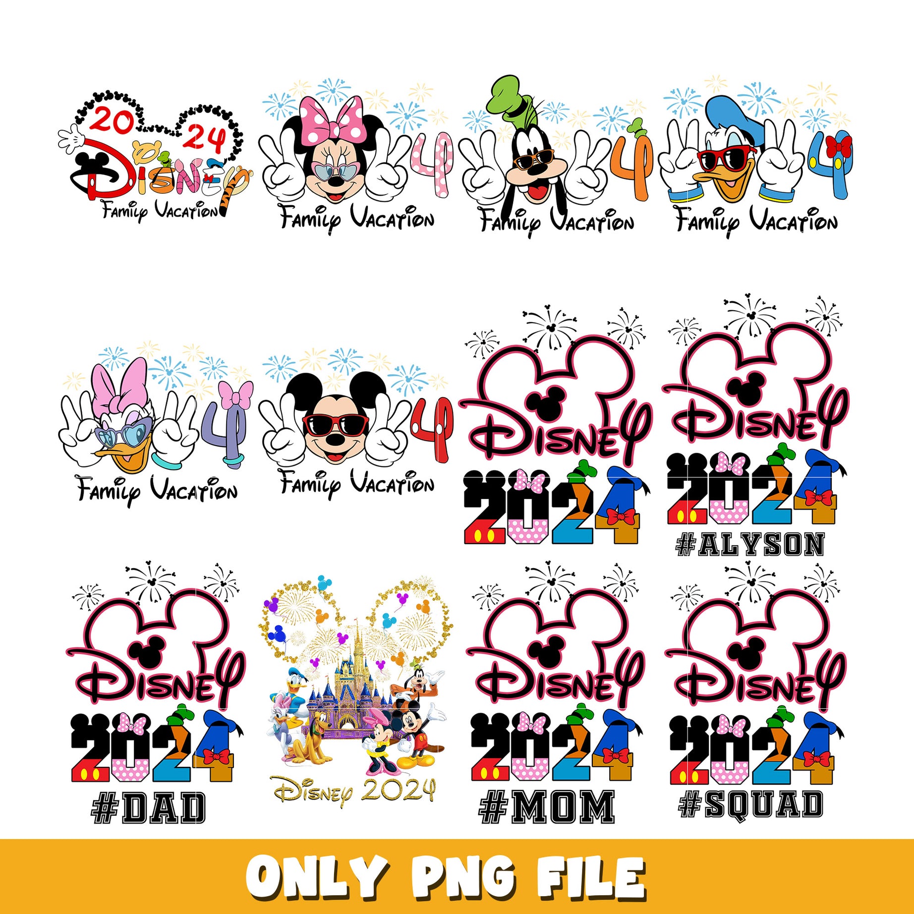 Disney Family Vacation 2024 bundle png,  Disney cartoon png, Digital download 