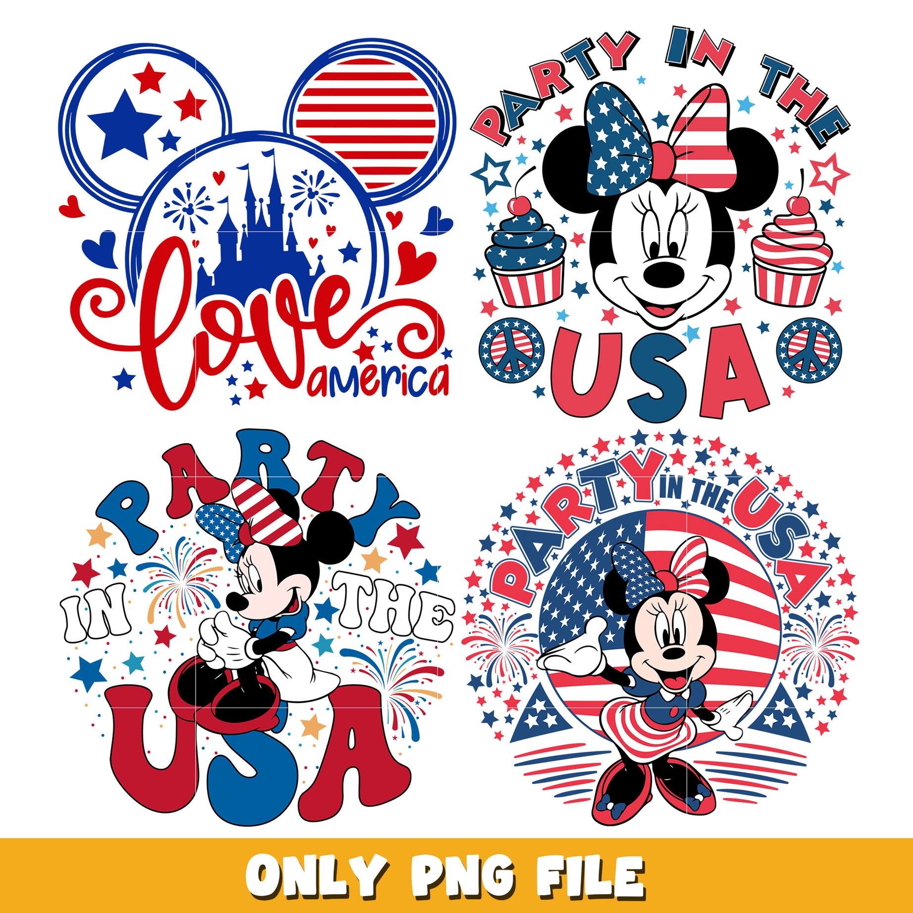 Mouse 4th Of July american bundle png,  Disney cartoon png, Digital download 