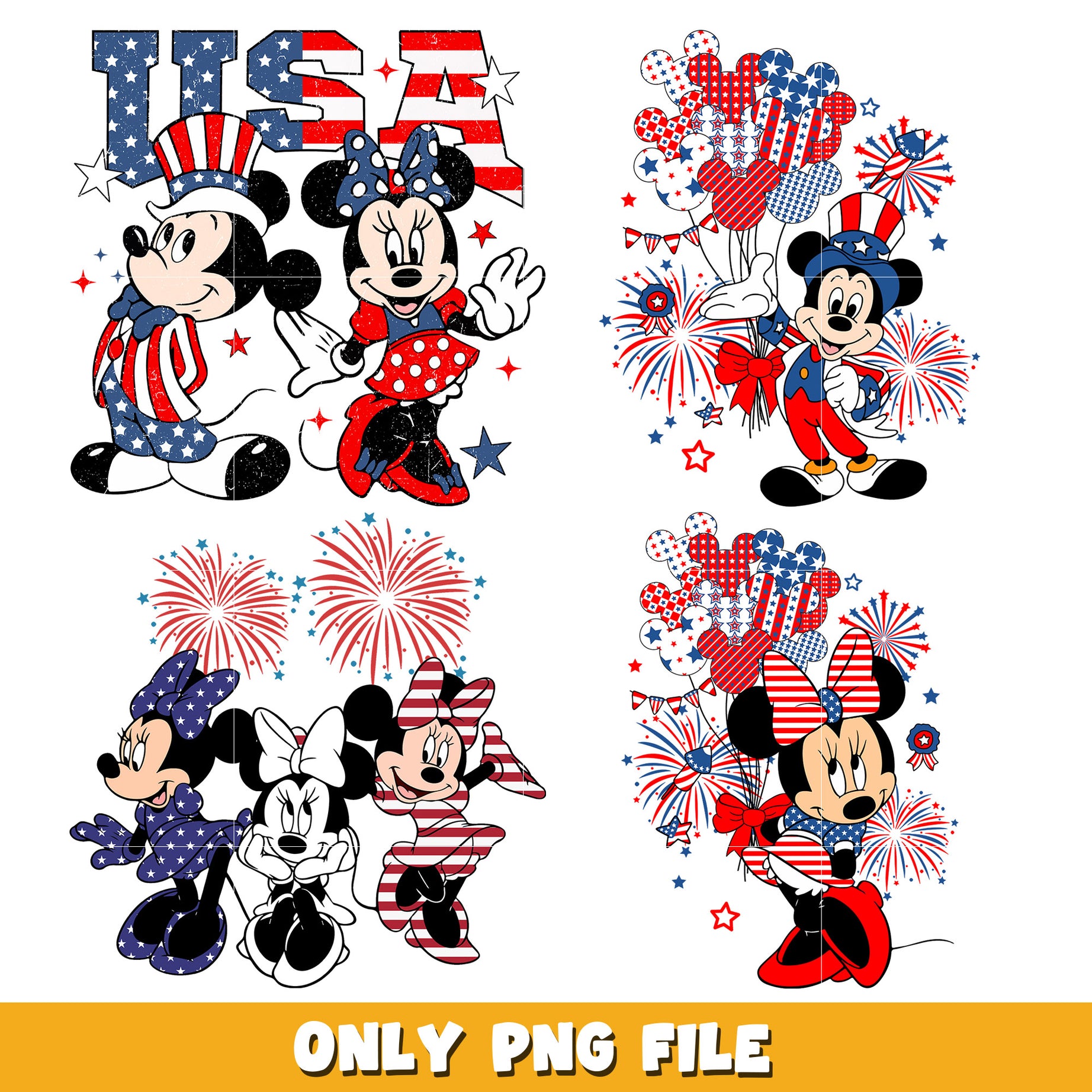 Disney 4th of july embroidery bundle png,  Disney cartoon png, Digital download 