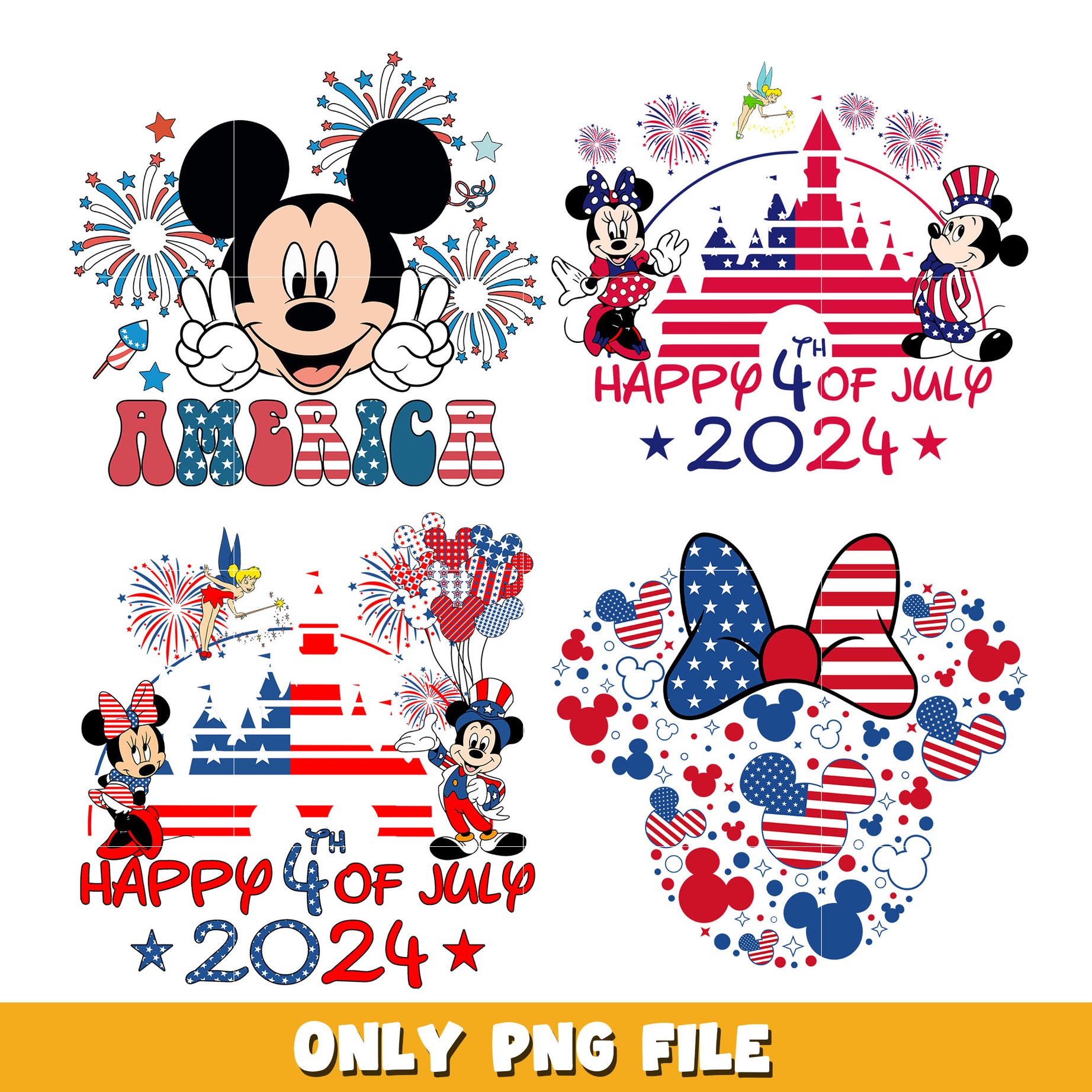 Disney Mouse 4th Of July bundle png,  Disney cartoon png, Digital download  