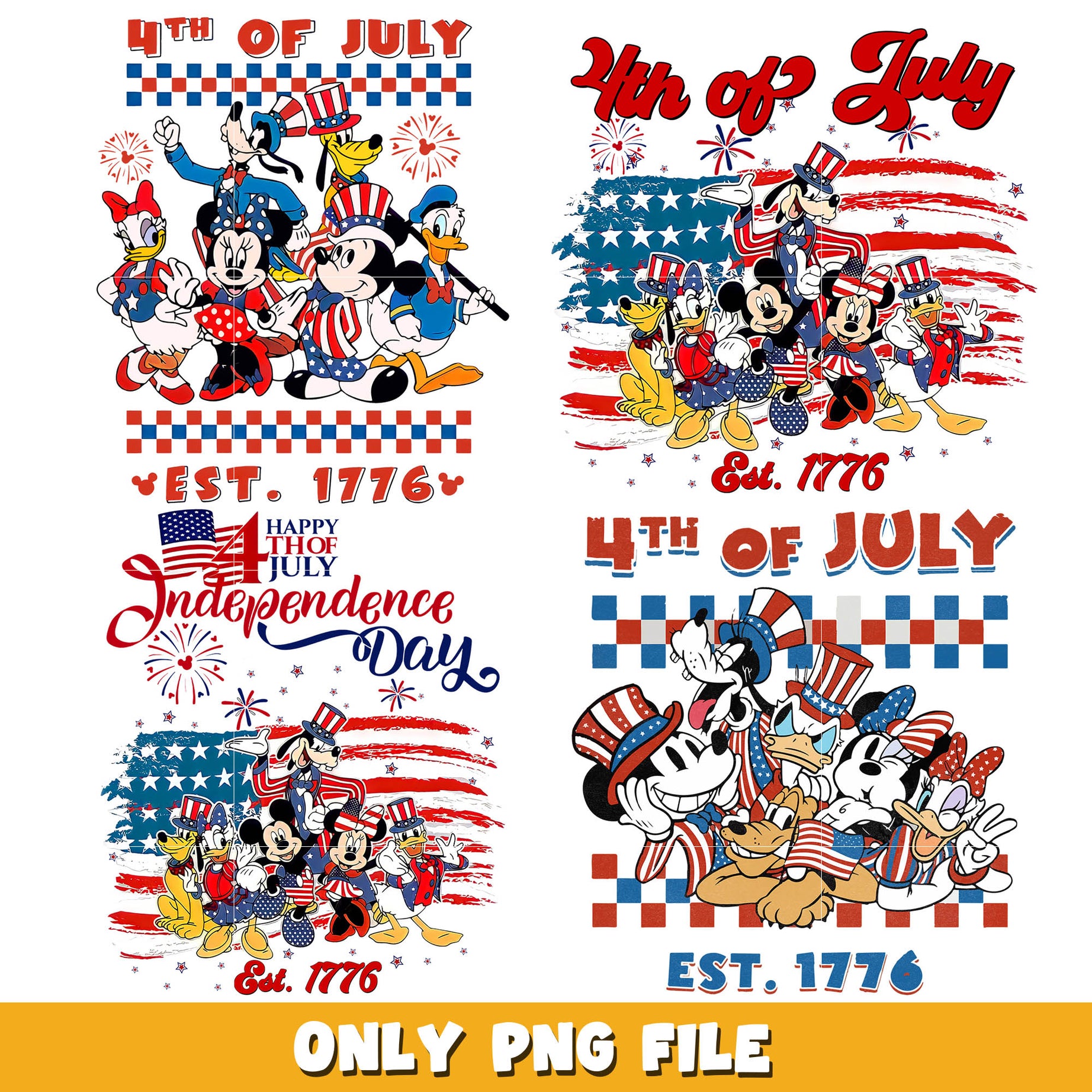 Old mickey happy 4th of july png bundle, 4th of july png, Disney png