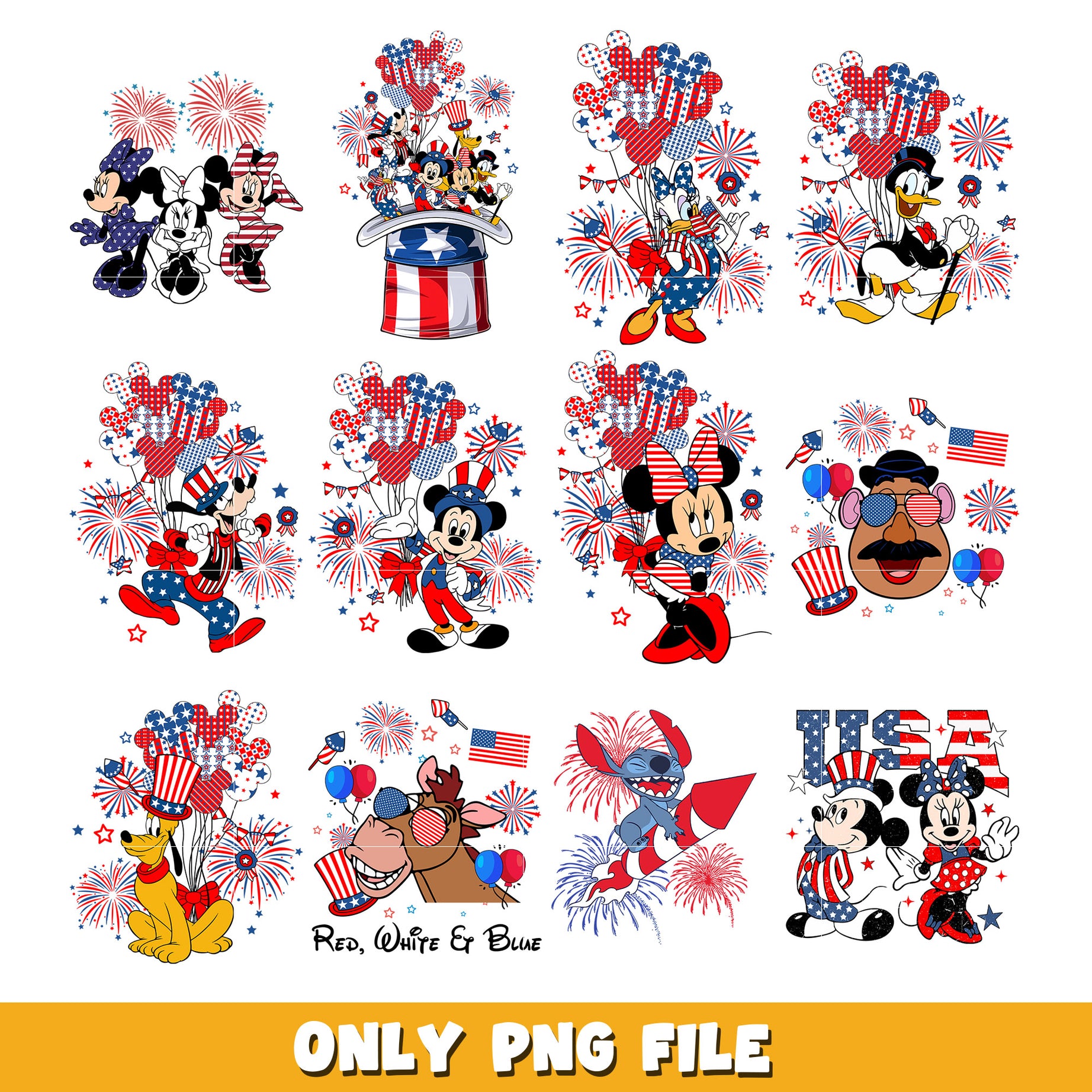 Mickey Mouse And Friends 4th of July bundle png,  Disney cartoon png, Digital download 