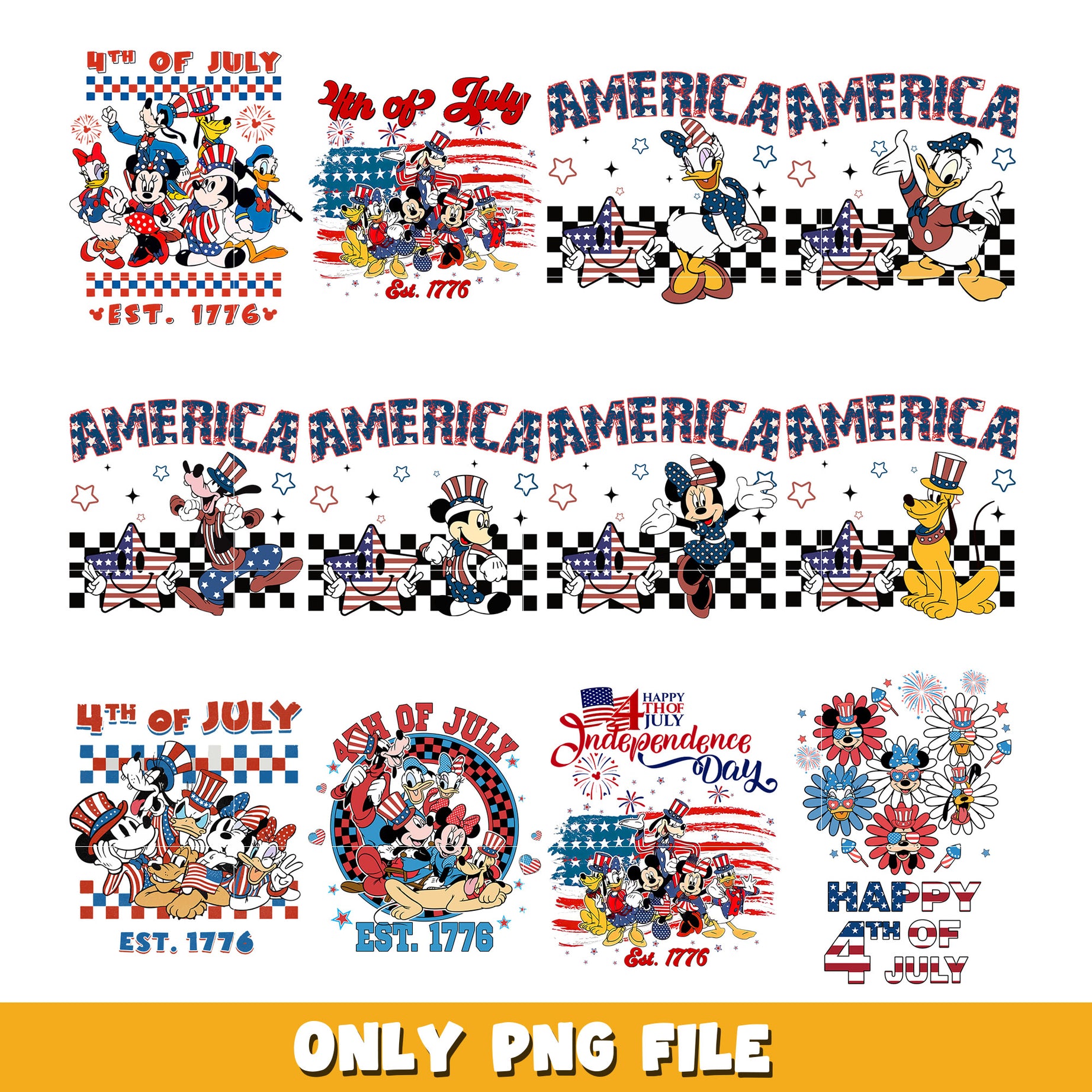 4th of July America mouse bundle png,  Disney cartoon png, Digital download  