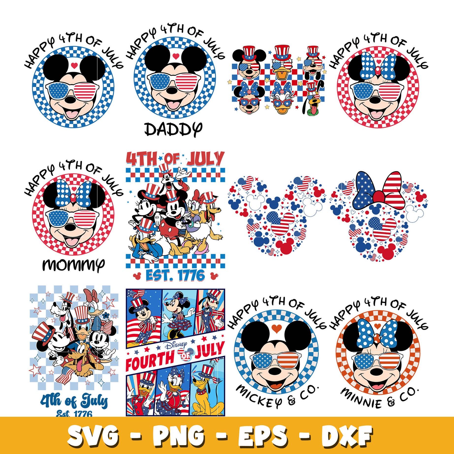  Mickey and Friends 4th of July head bundle svg, Disney svg, Digital download 