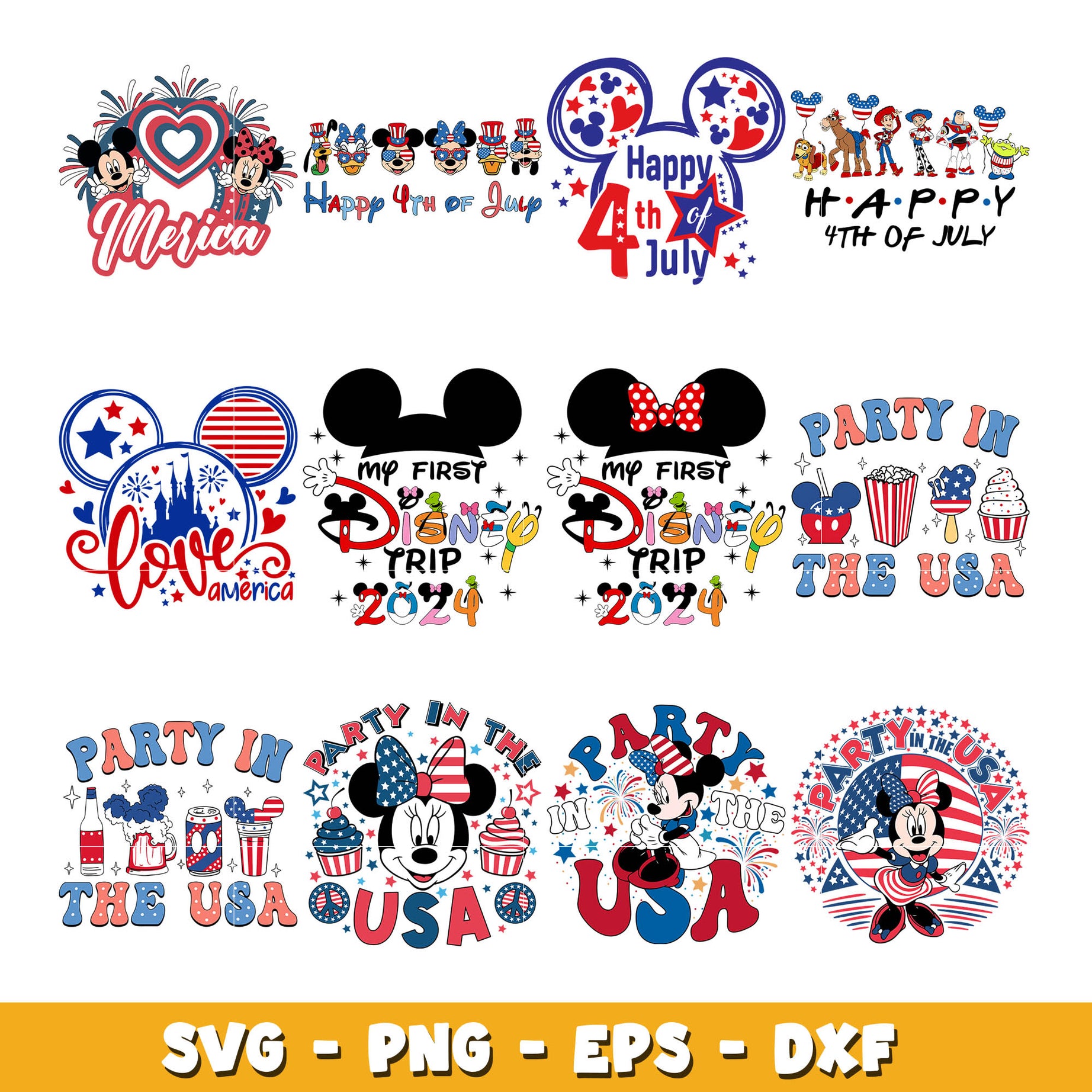 Disney mickey head 4th of july svg bundle, Disney 4th of july svg, Disney svg