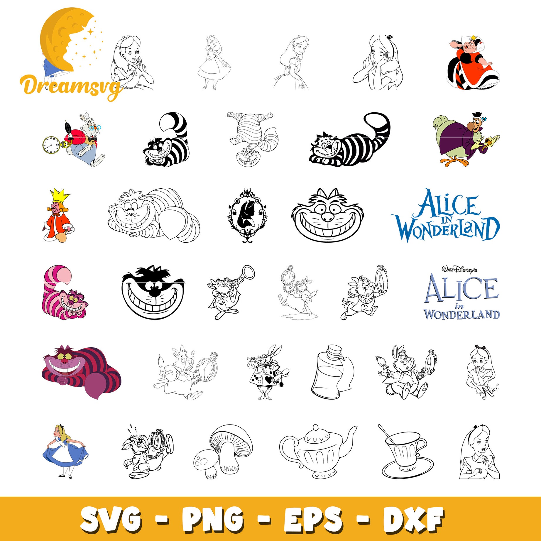 Disney alice in wonderland black white svg, alice in wonderland svg