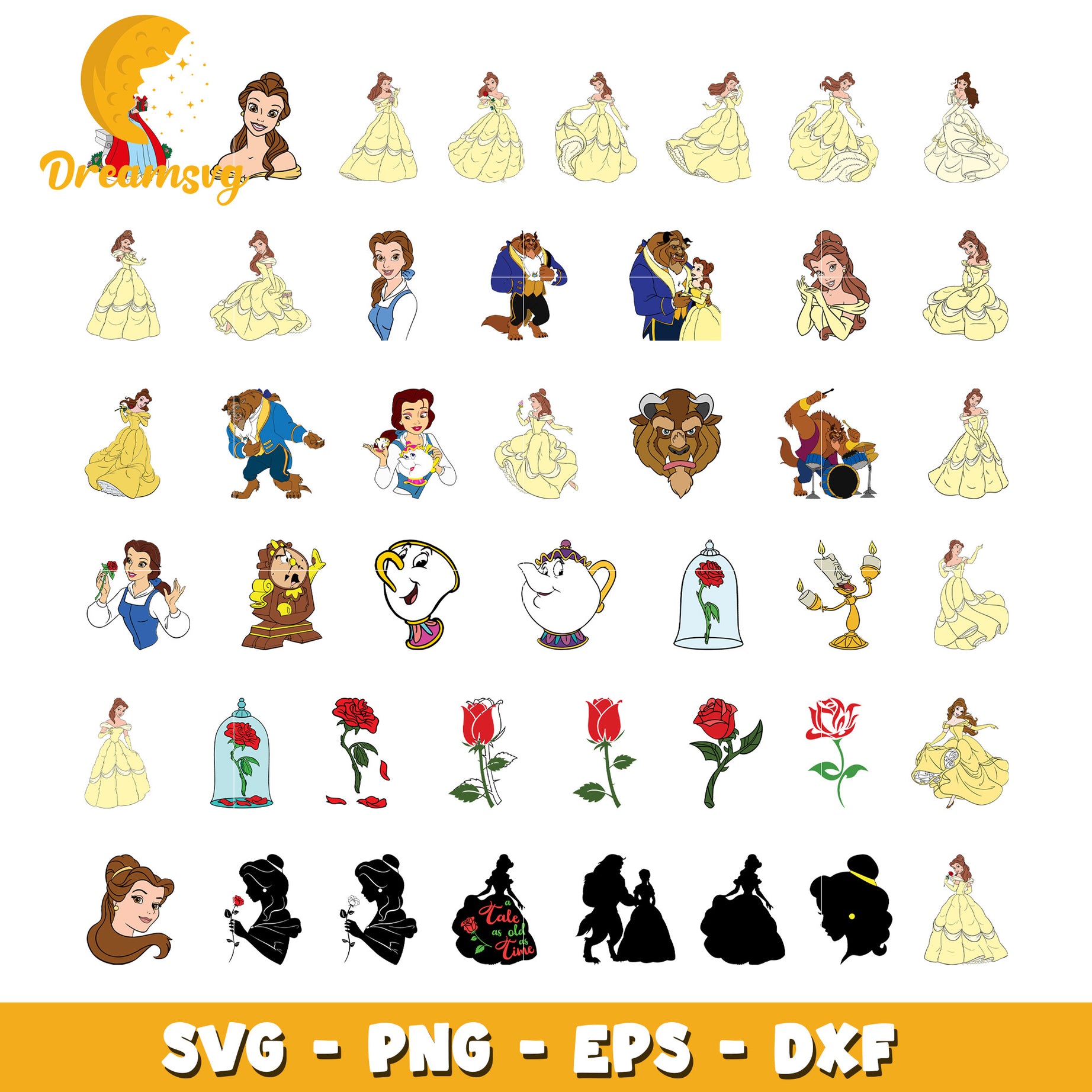 Disney beauty and the beast bundle svg, belle and prince​ svg