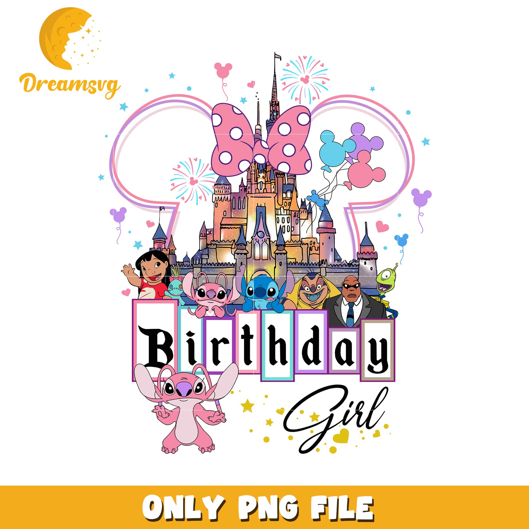 Disney Birthday Girl PNG, Stitch, Castle