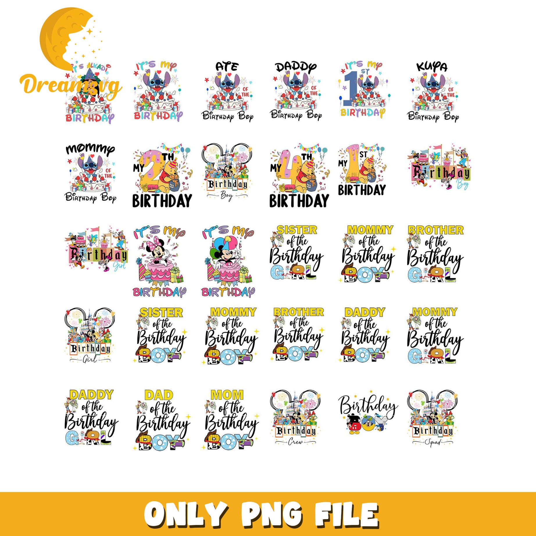 Disney Birthday PNG Bundle Boy & Girl Designs