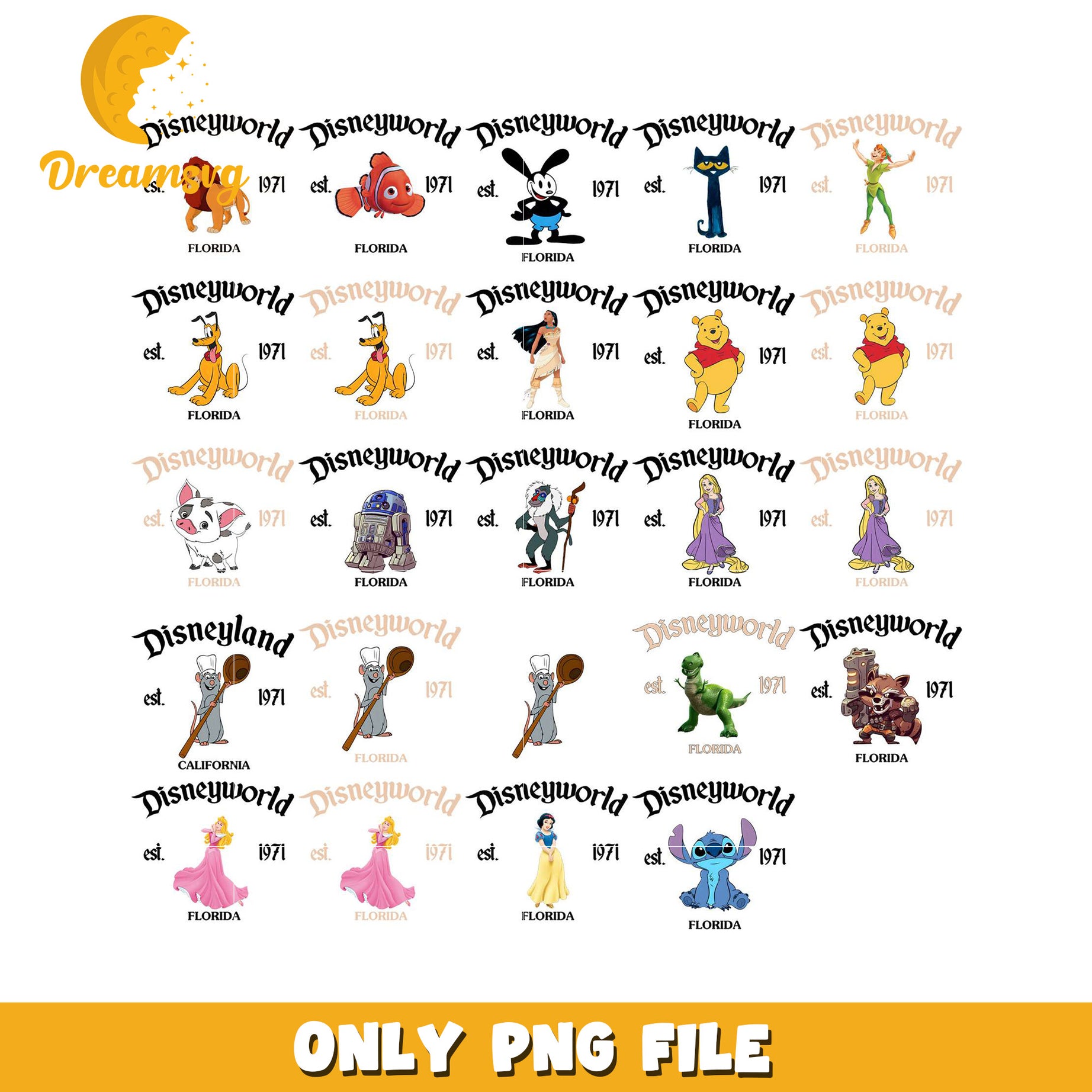 Disney Bundle PNG with Classic Characters and Logos 1971