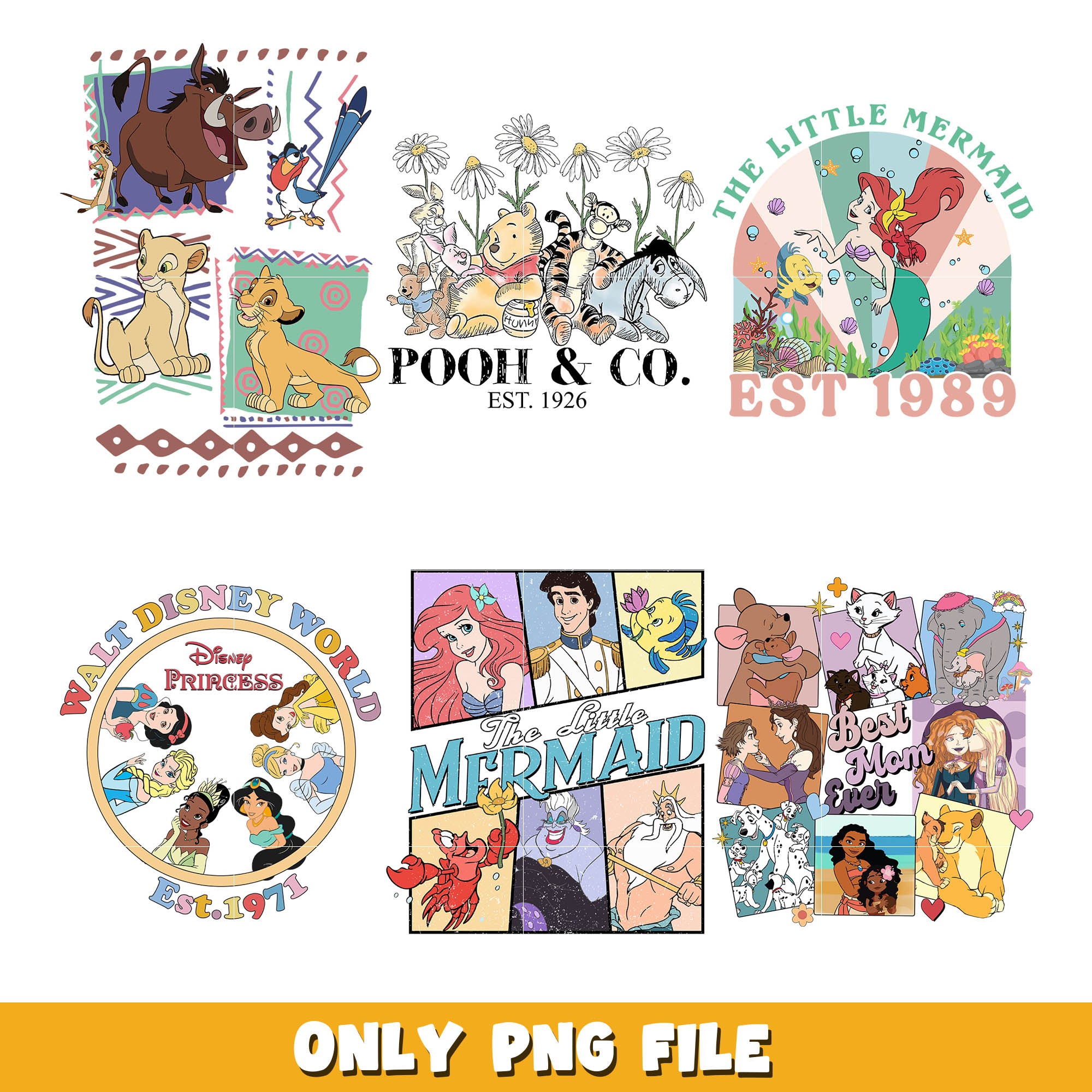 Disney cartoon character png bundle, Disney princess png, disney png