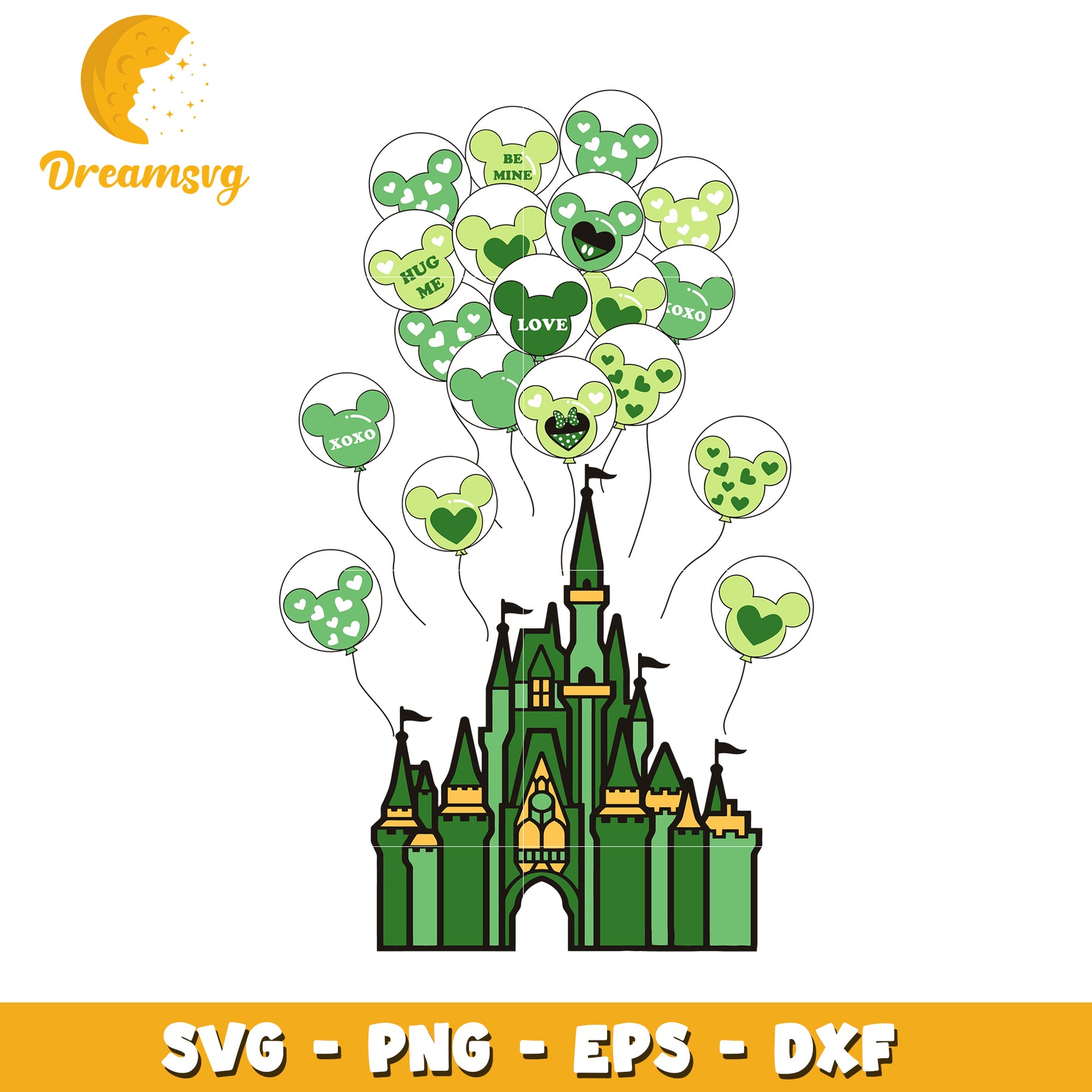 Disney Castle SVG Cut File Green Balloons