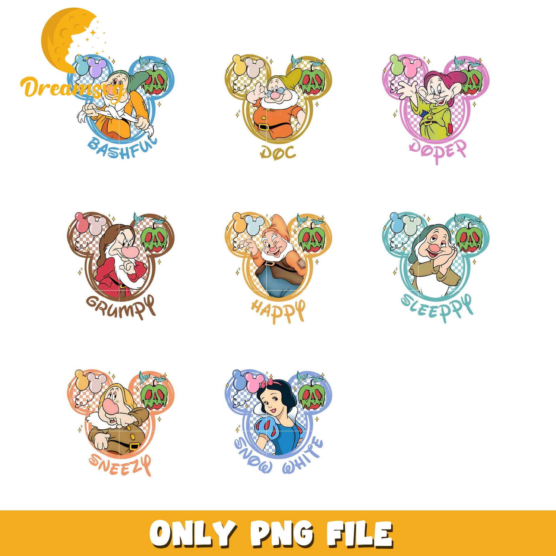 Disney Character PNG Bundle featuring the Seven Dwarfs