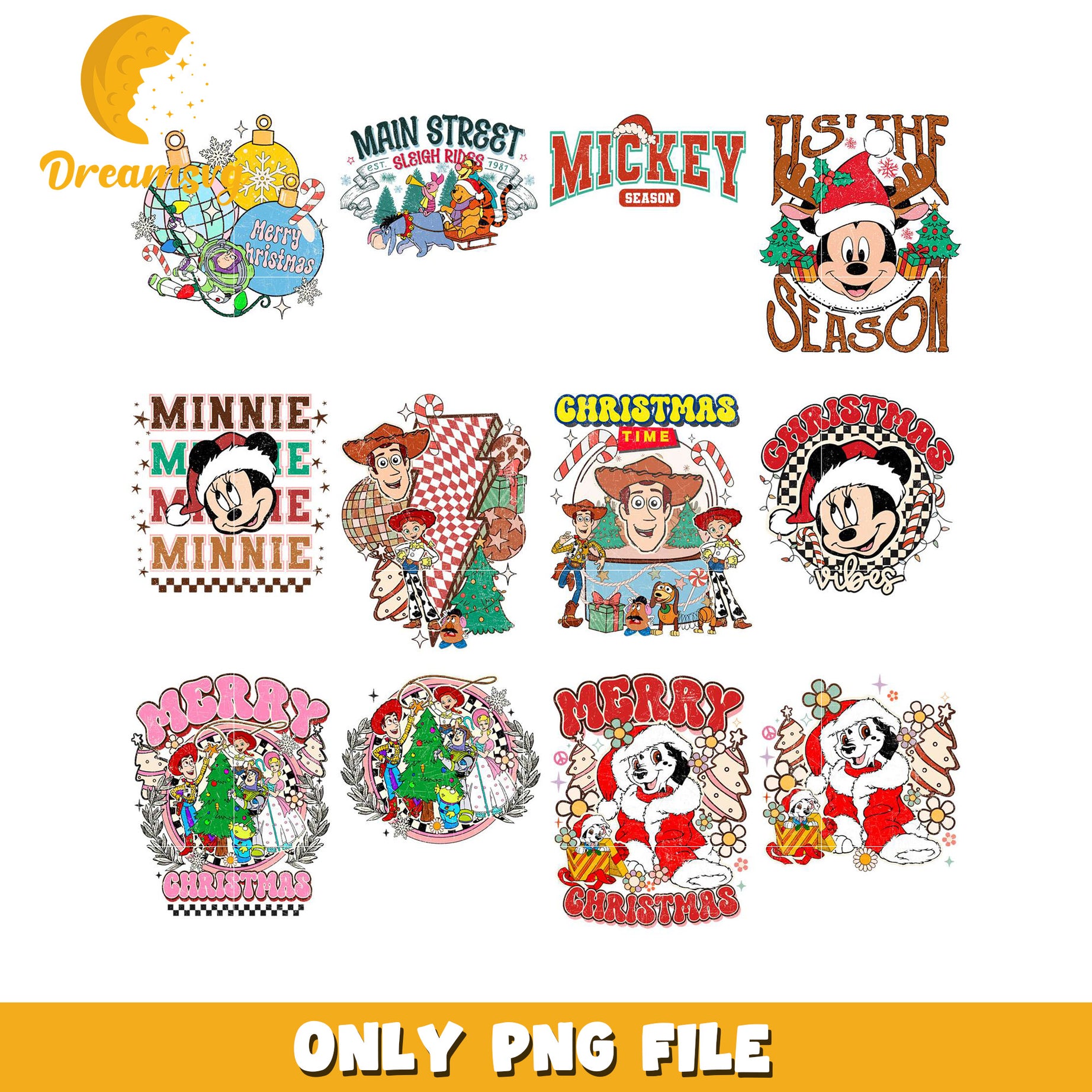 Disney Christmas PNG Bundle 8 Retro Designs