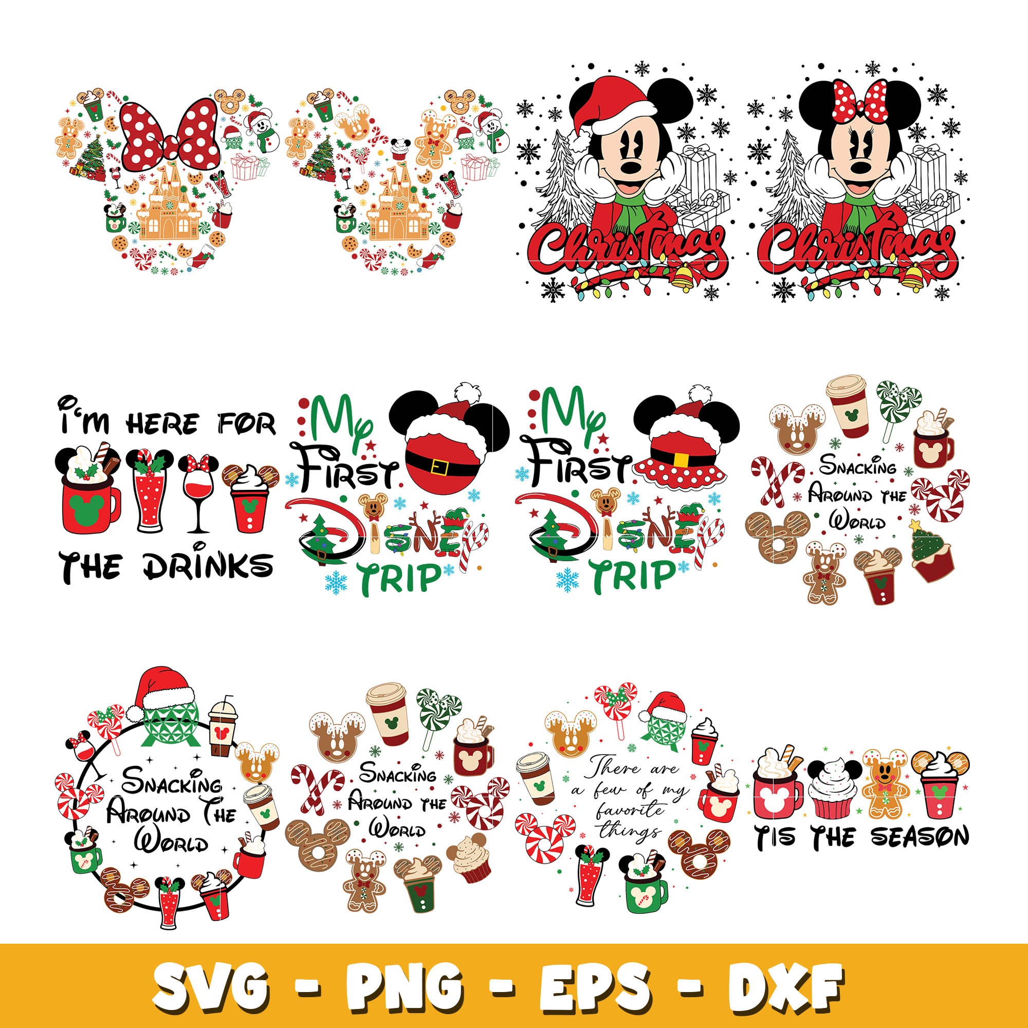 Mouse Merry Christmas Snacks bundle svg, Disney cartoon svg, Digital download 