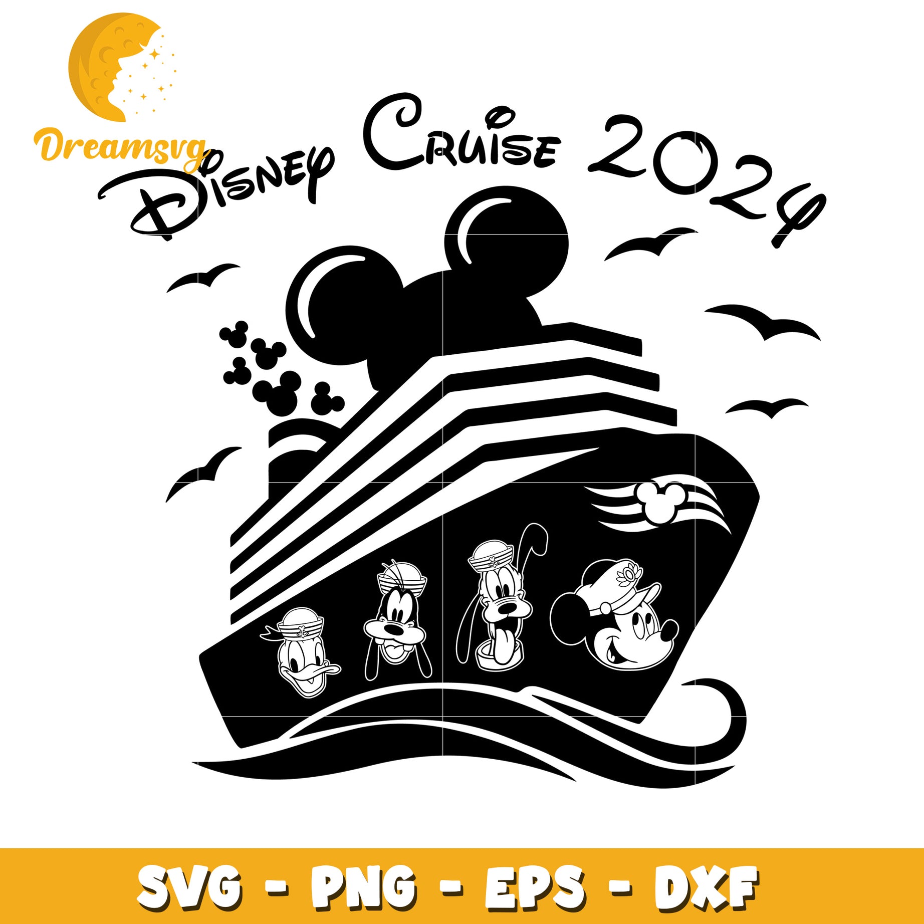 Disney Cruise 2024 SVG Design Featuring Mickey and Friends Clipart