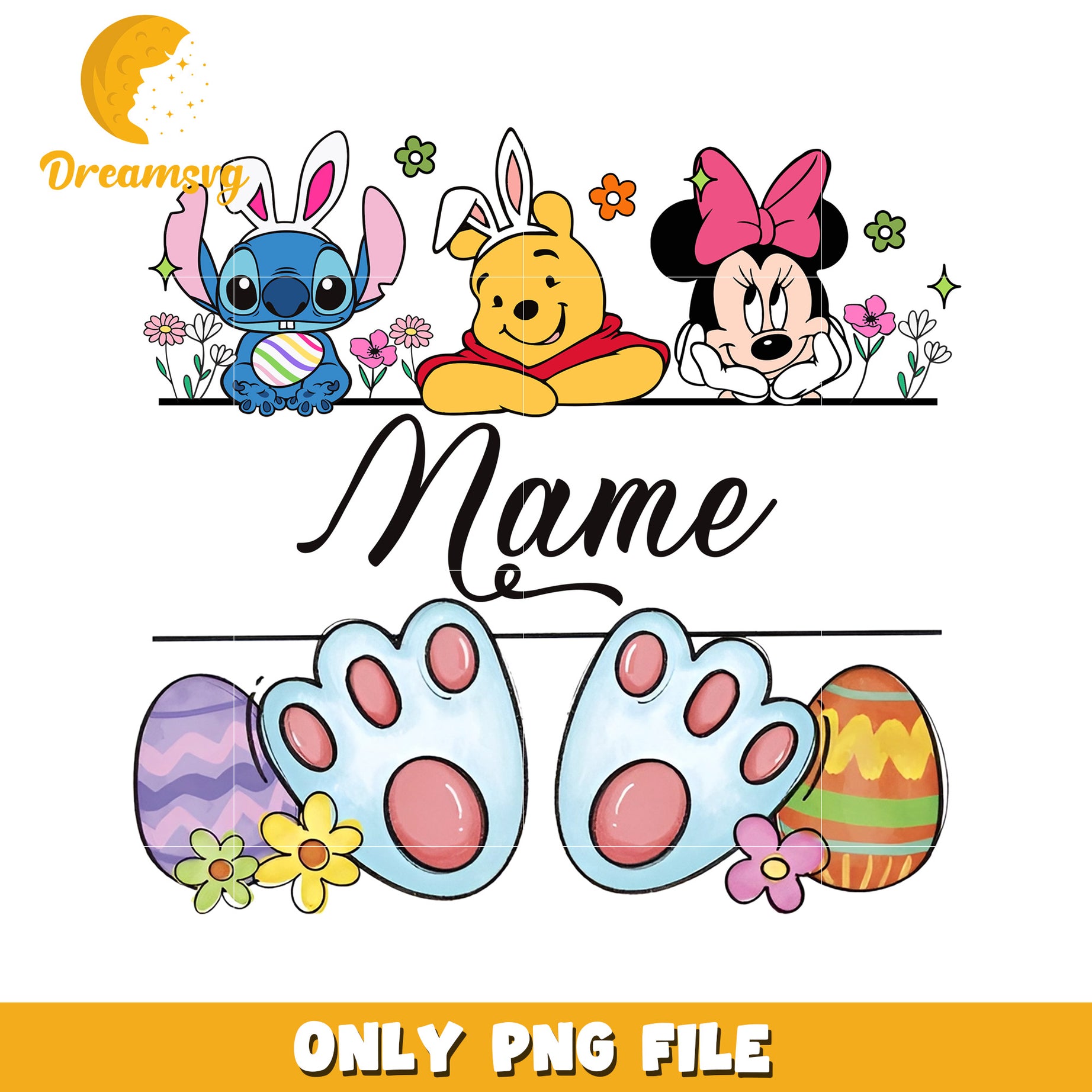 Disney Easter PNG Stitch, Pooh, Minnie Bunny Design