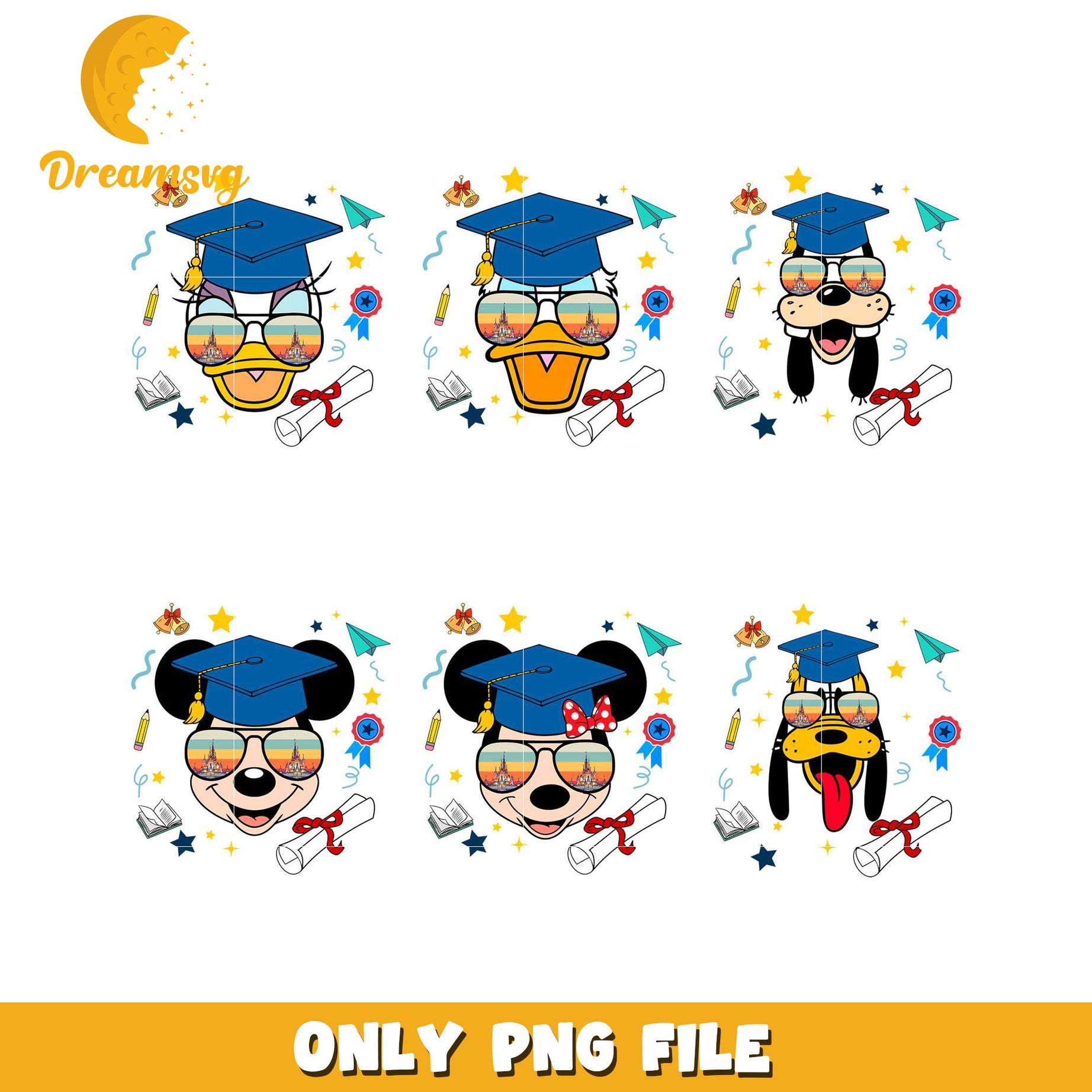 Disney Grad PNG Bundle Mickey, Minnie, Donald & Goofy