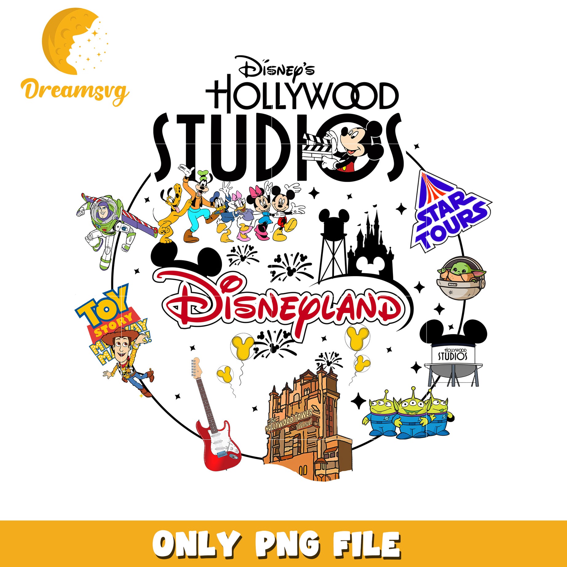 Disney Hollywood Studios PNG Art with Iconic Characters