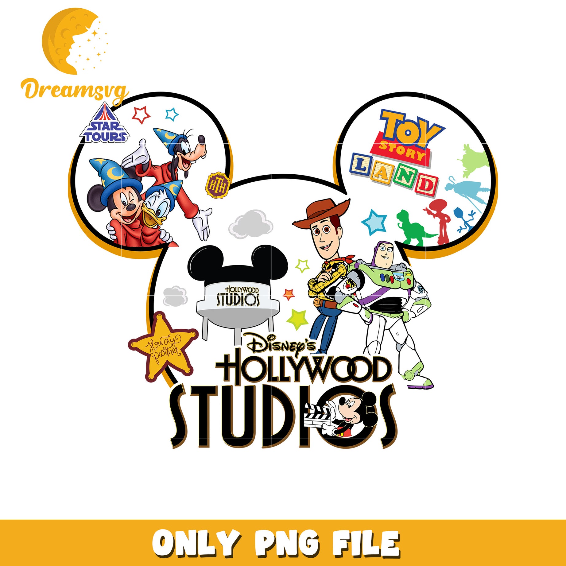 Disney Hollywood Studios PNG Design with Iconic Characters