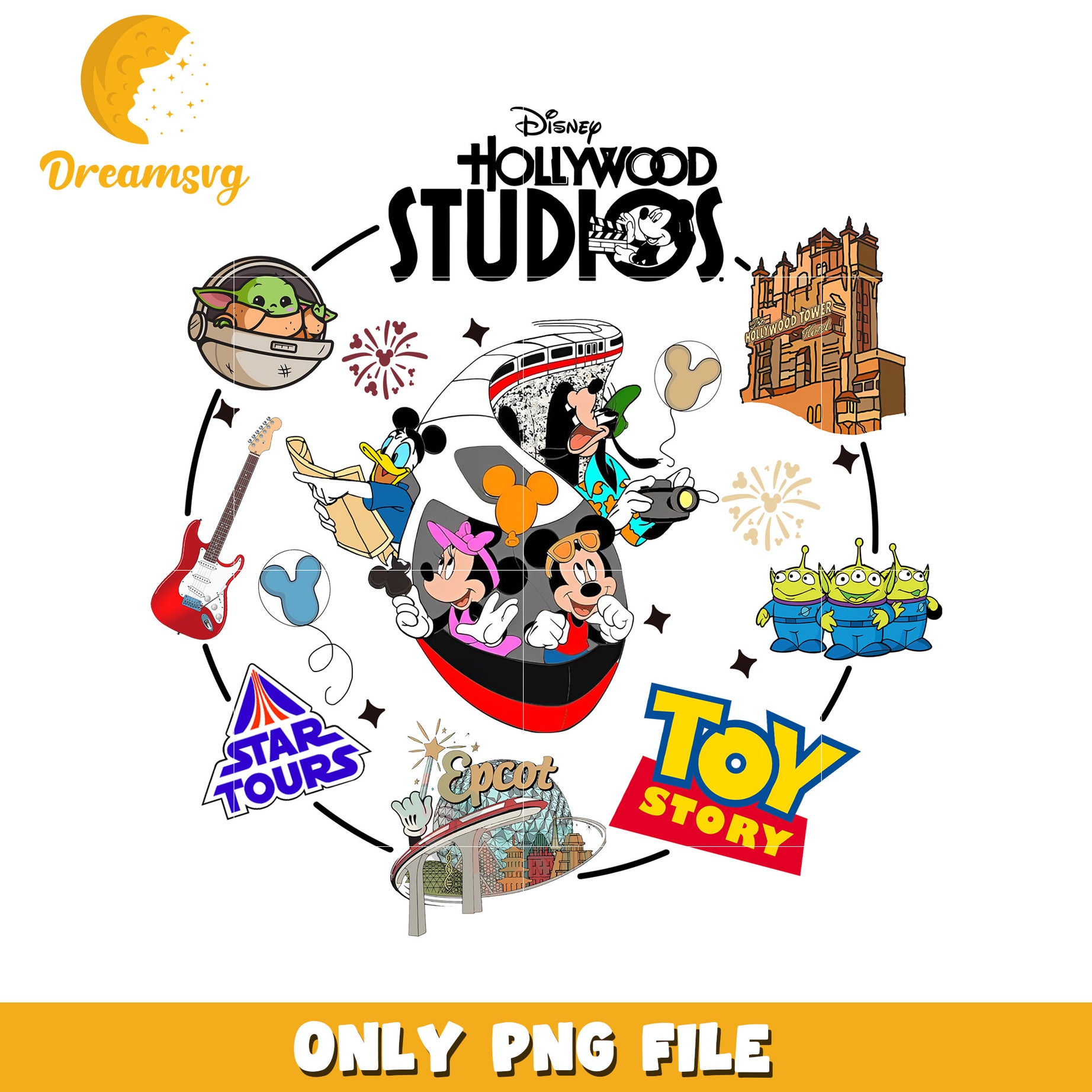 Disney Hollywood Studios PNG Print with Characters Design