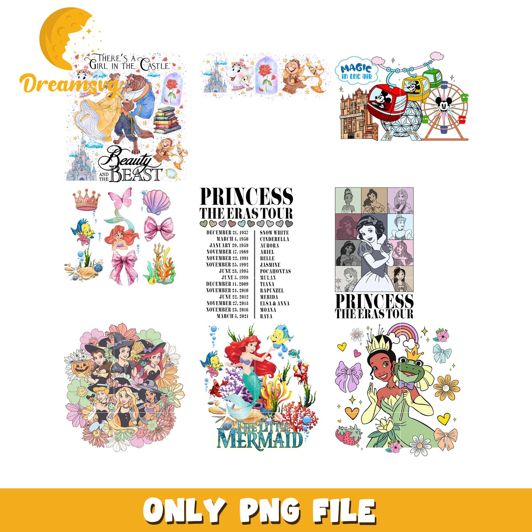 Disney Princess Art Bundle PNG Files for Creative Projects