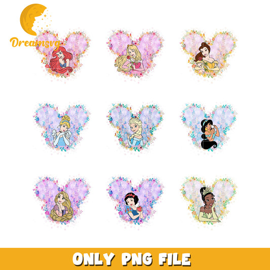 Disney Princess PNG Bundle with Glitter Heart Designs