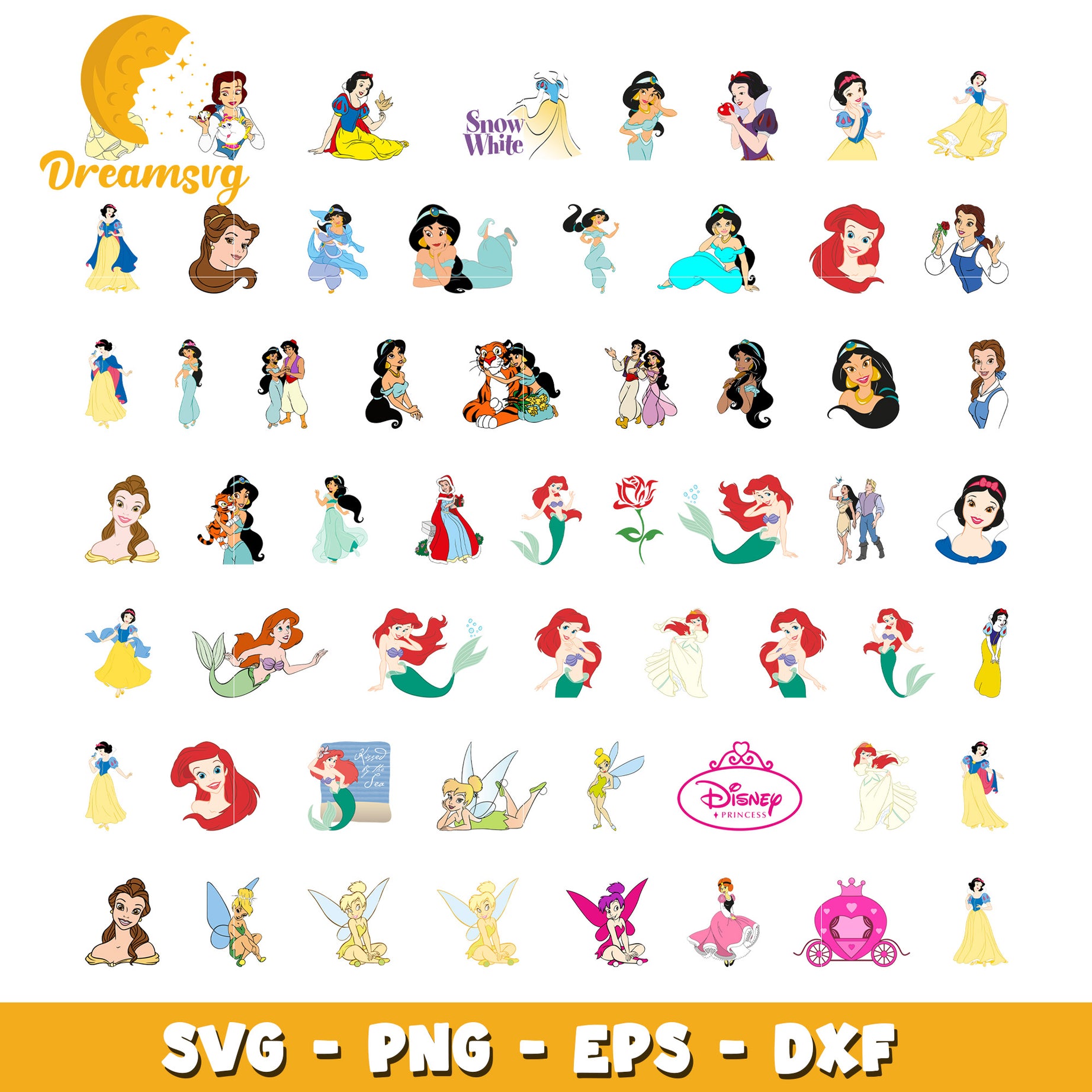 Disney princess design bundle svg, all disney princesses​ svg