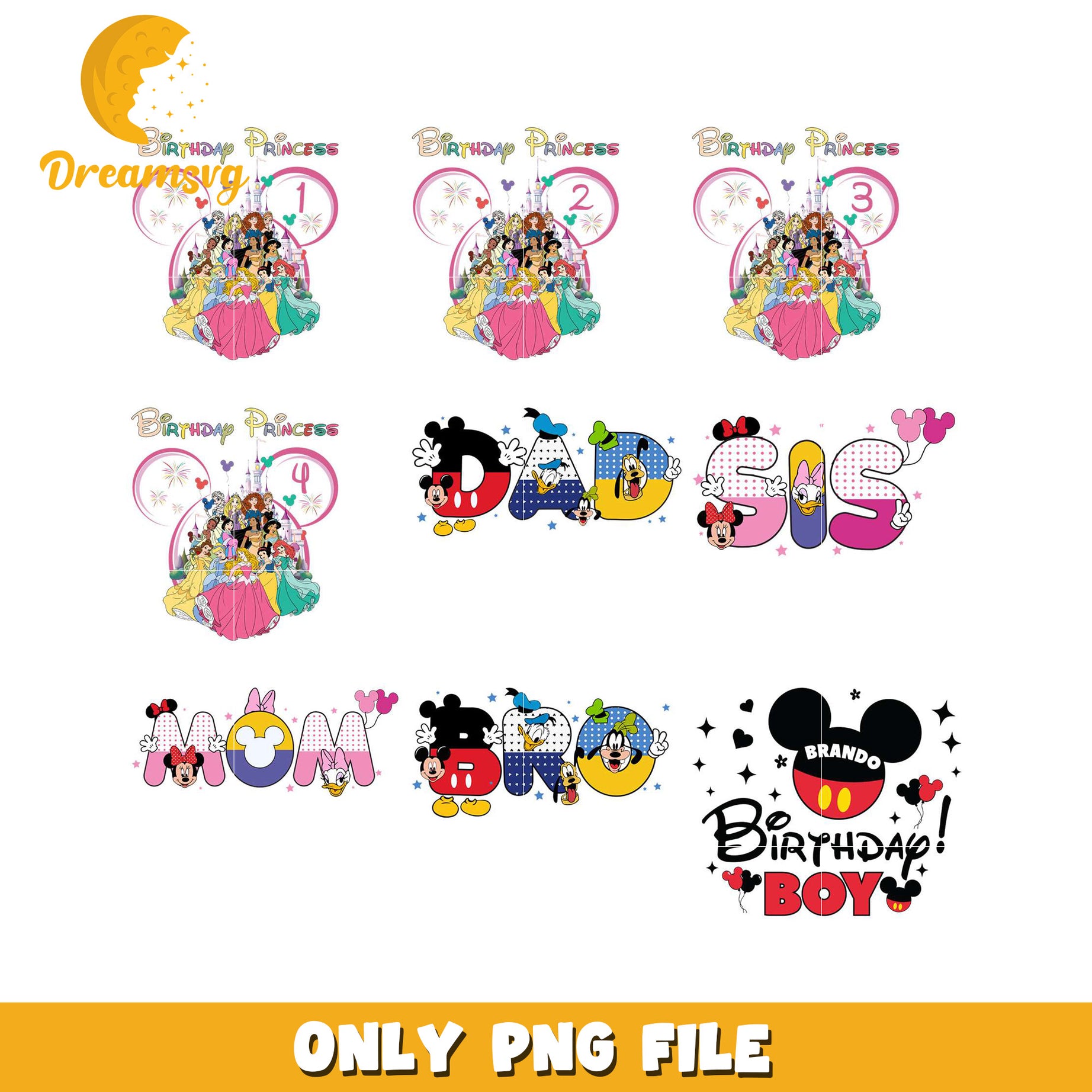 Disney Princess & Mickey Mouse PNG Bundle