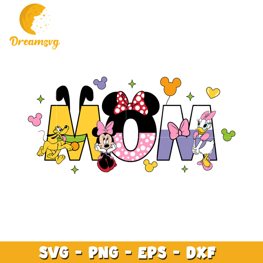 Disney Themed Mom SVG Design with Mickey Minnie and Friends