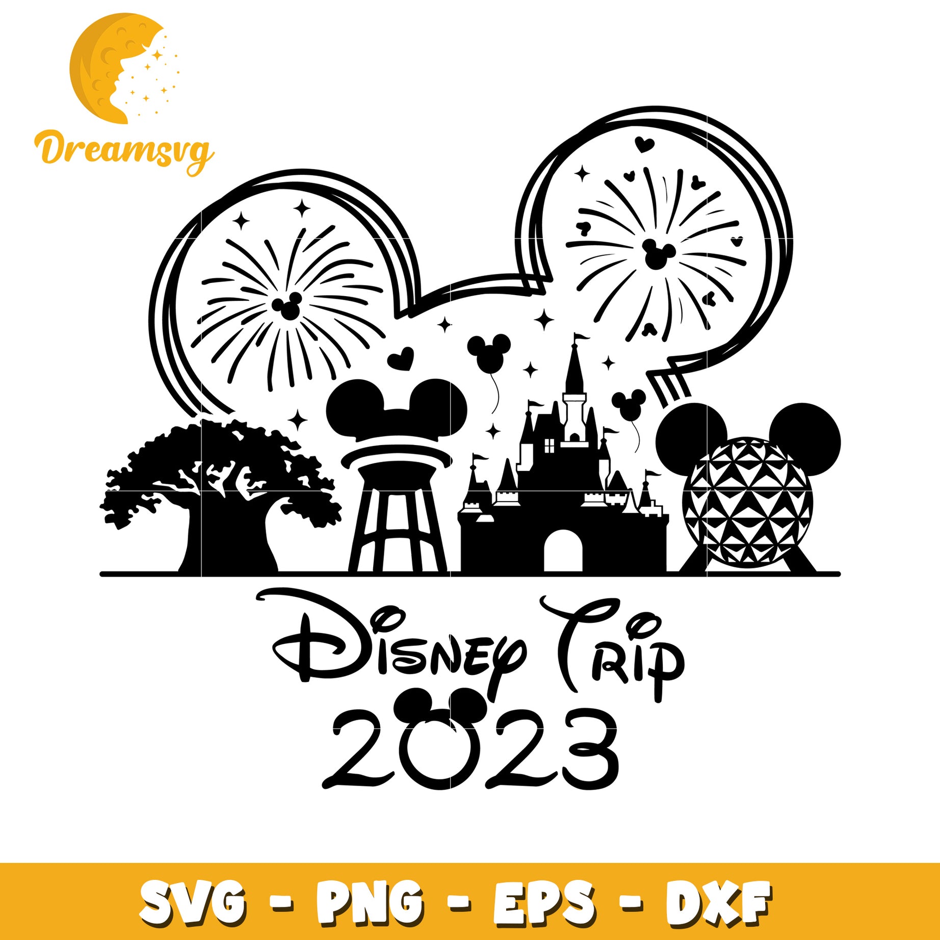 Disney Trip 2023 SVG Design with Castle and Fireworks Theme