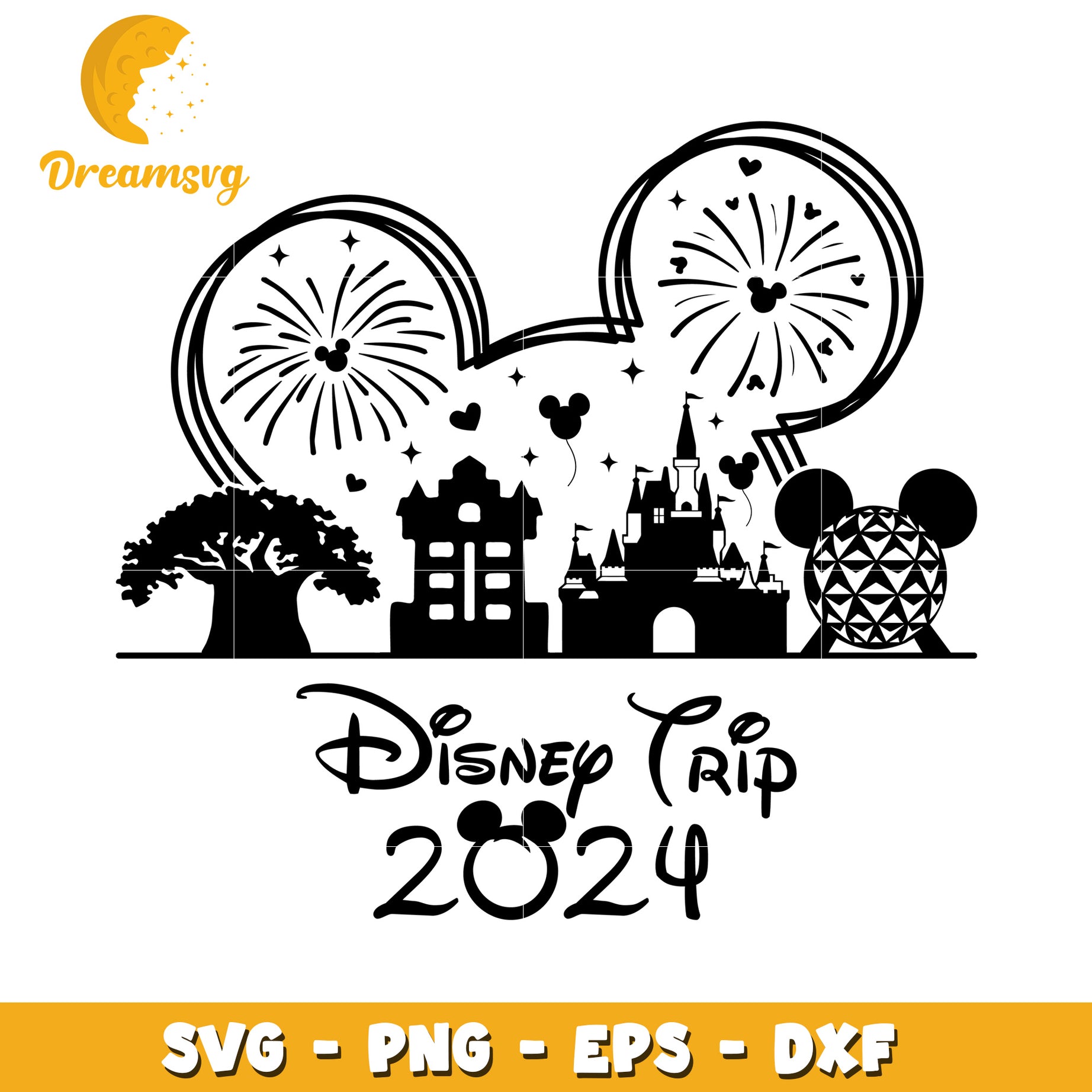 Disney Trip 2024 SVG Design with Castle and Fireworks Theme