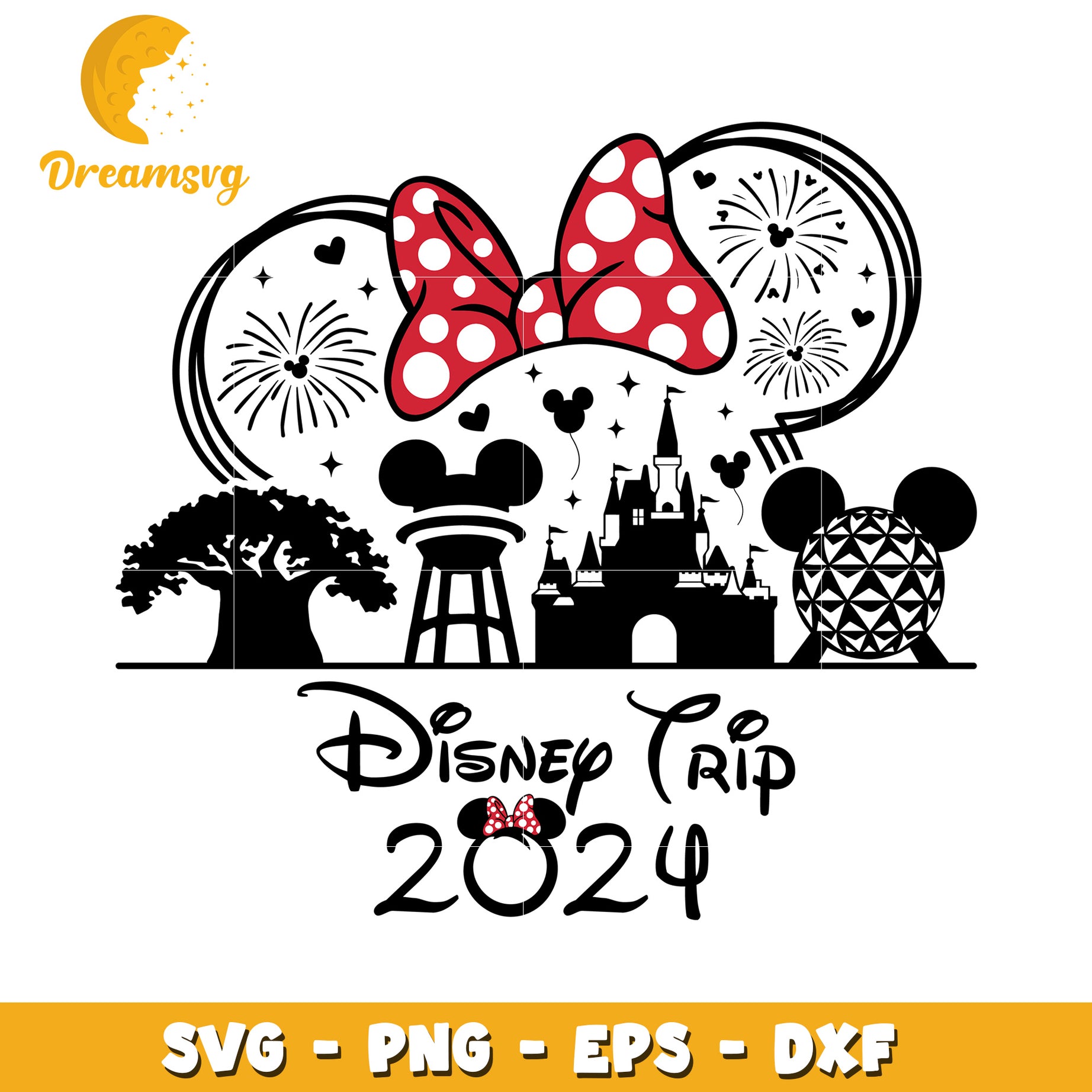 Disney Trip 2024 SVG Design with Iconic Mickey Elements and Fireworks