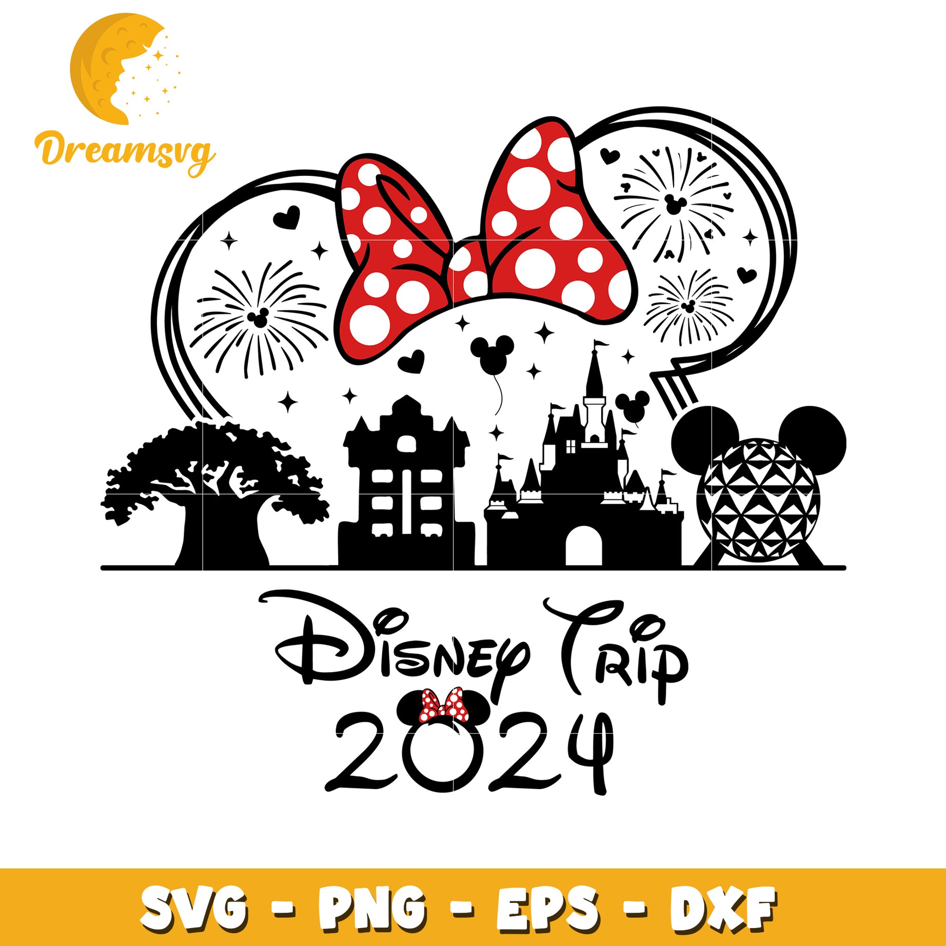 Disney Trip 2024 SVG Design with Mickey Castle and Fireworks