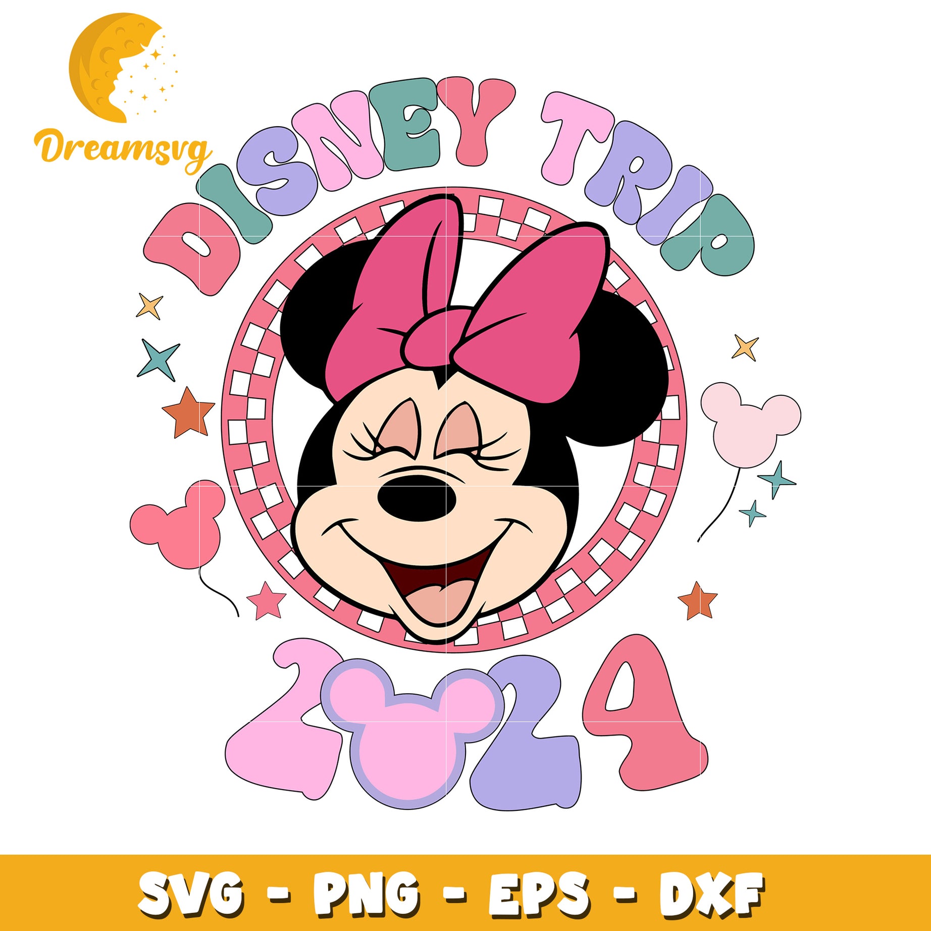 Disney Trip 2024 SVG Design with Minnie Mouse and Stars