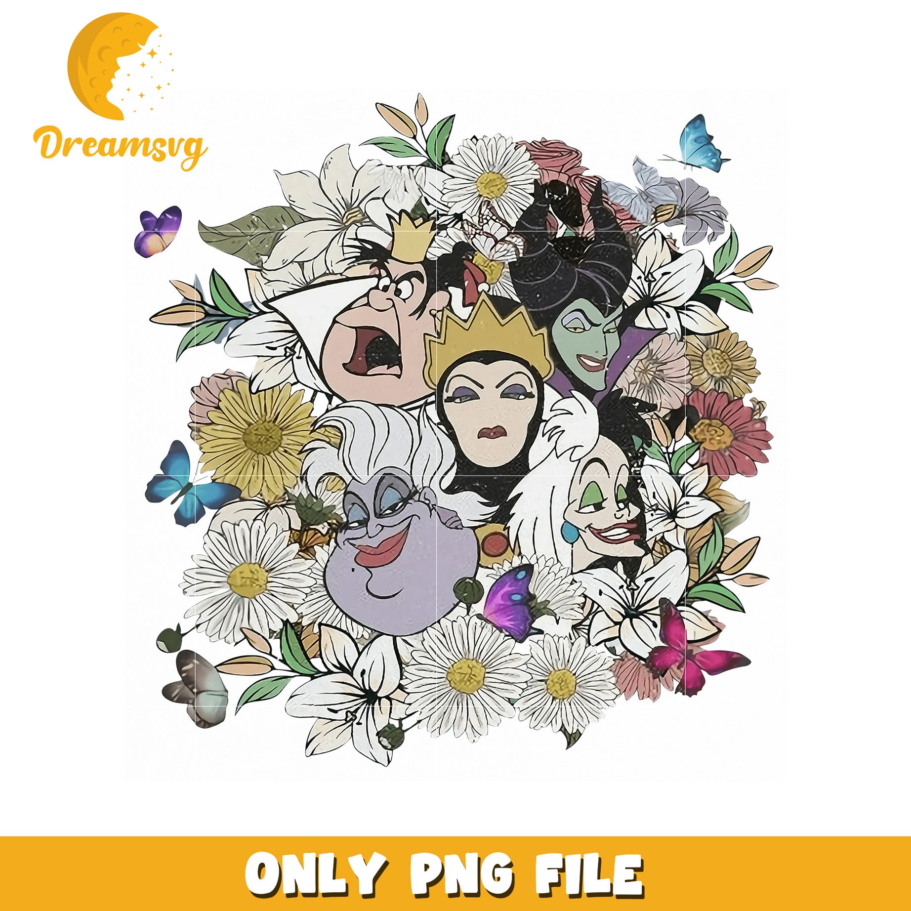 Disney Villains Floral PNG Design for Craft Projects