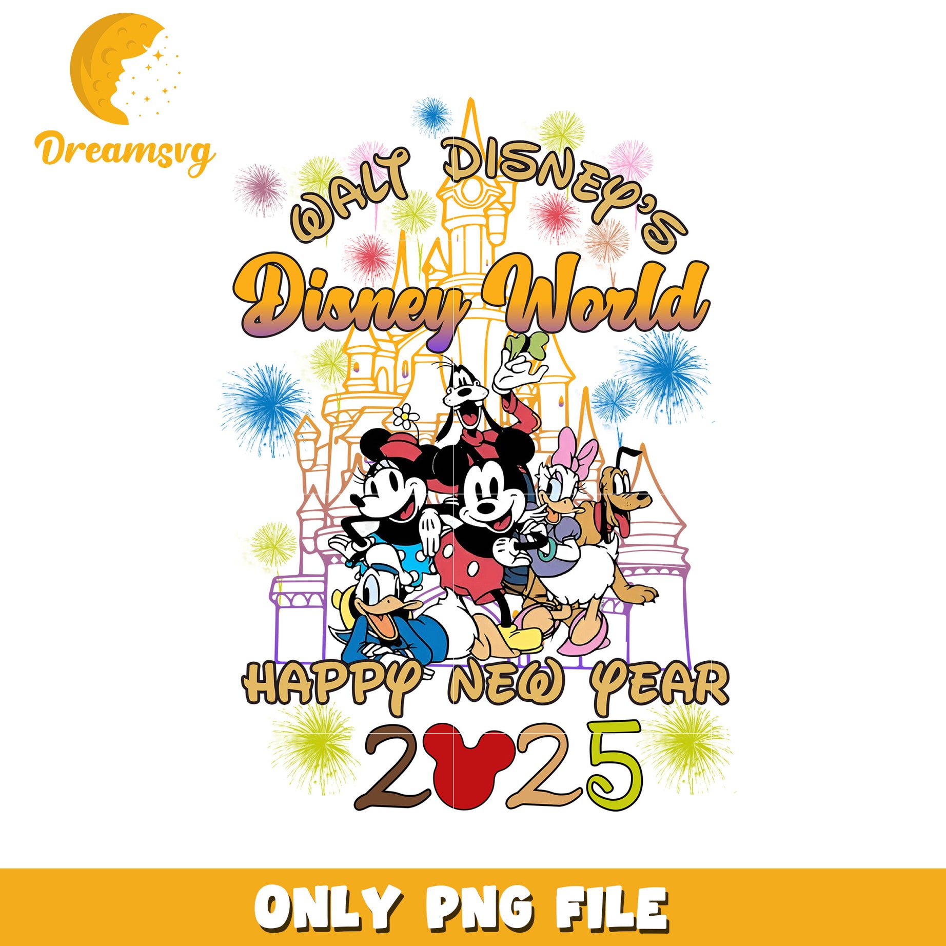 Disney World Happy New Year 2025 PNG Graphic Download