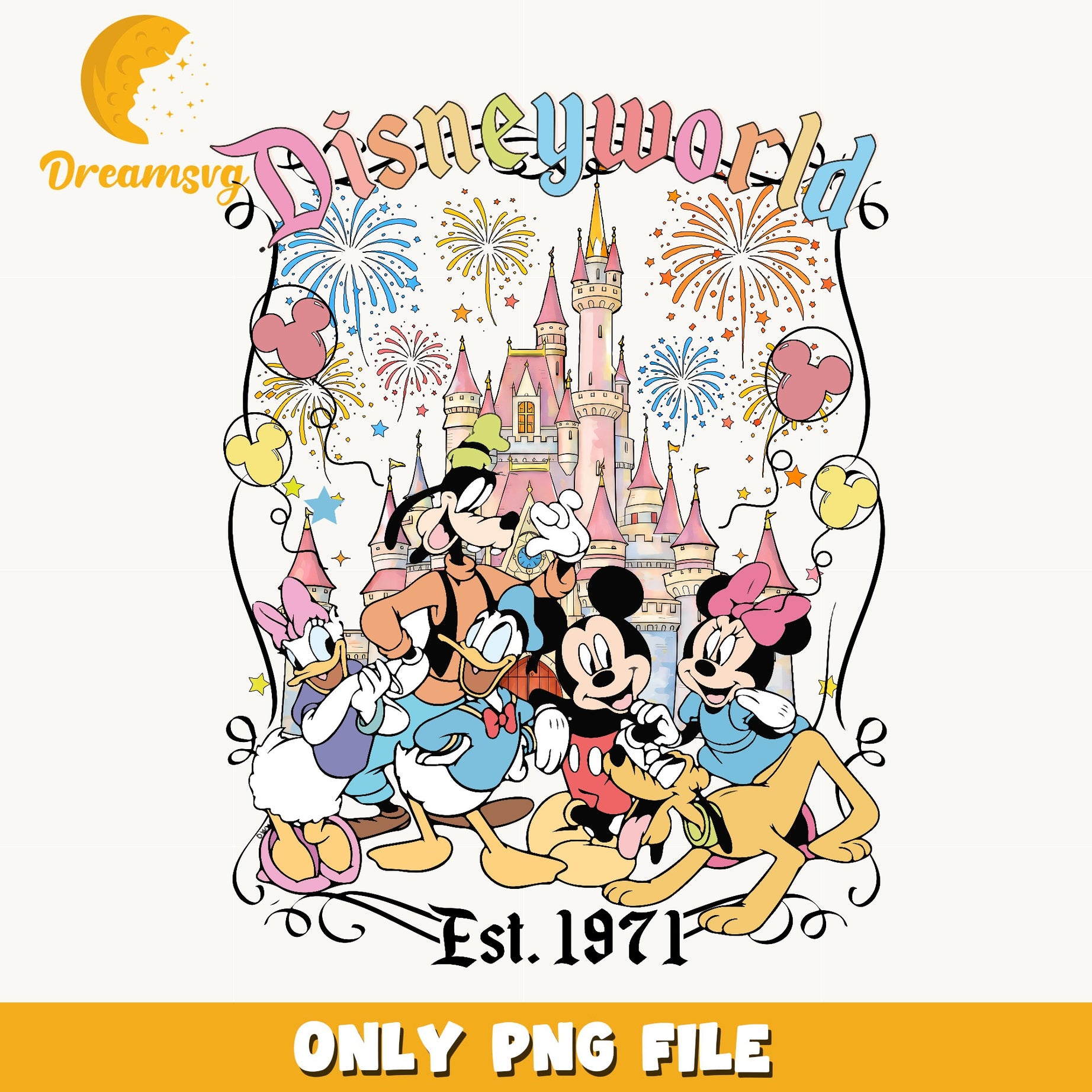 Disney World Est 1971 PNG, Mickey And Friends PNG, Castle PNG