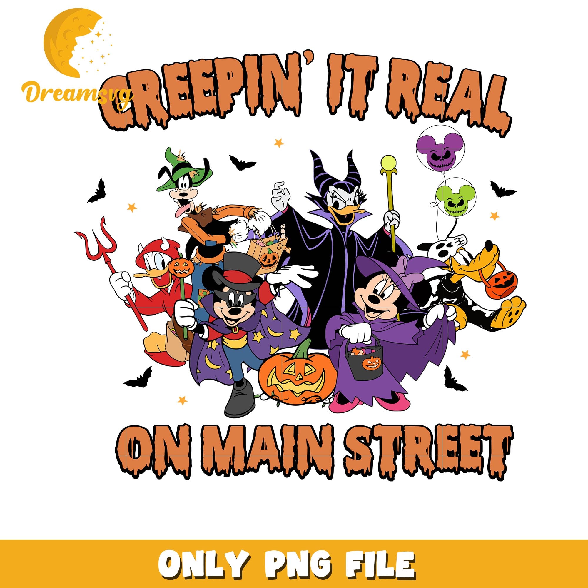Disney creeping it real on main street, Disney cartoon halloween friends png