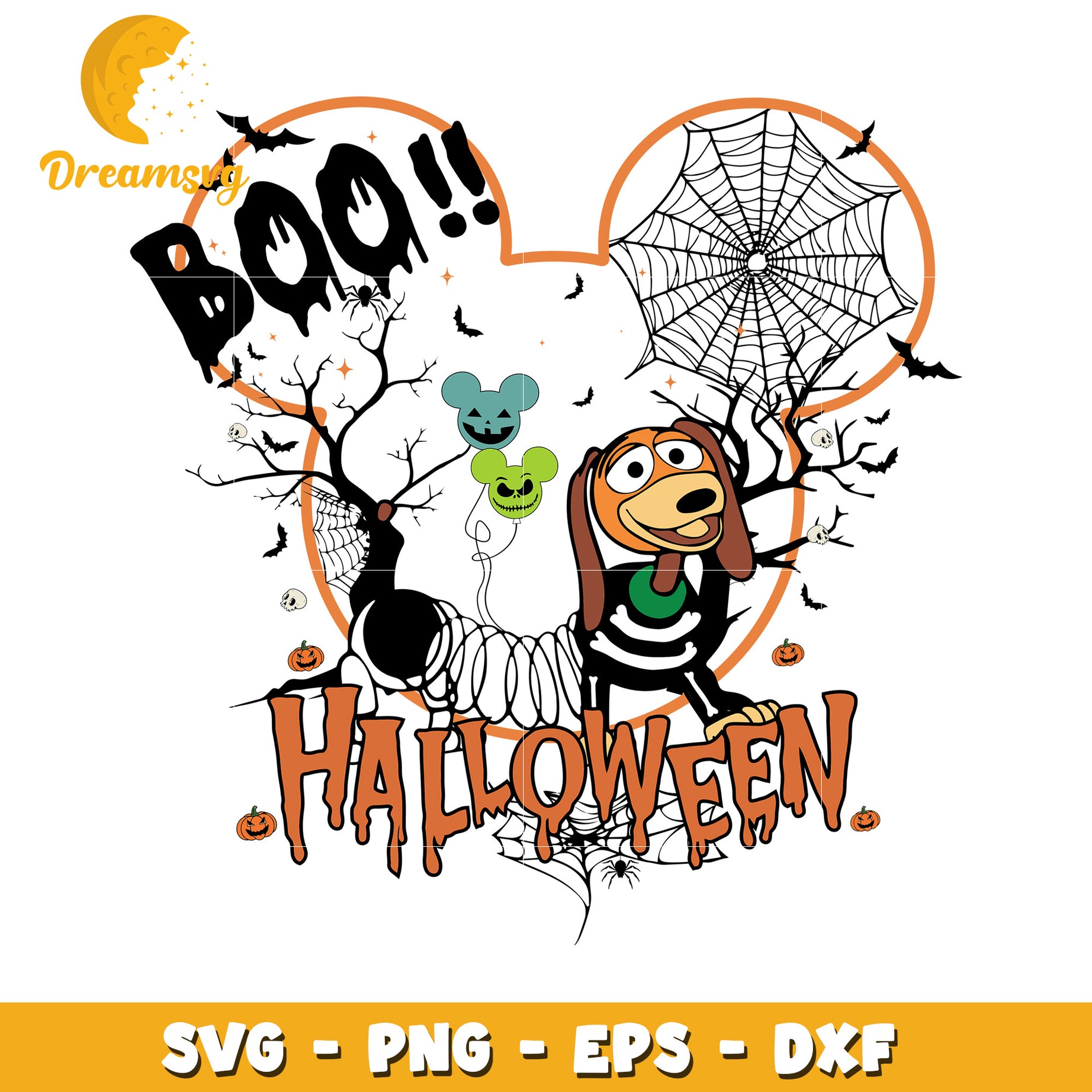 Disney halloween boo slinky dog svg, Disney friends halloween vibes svg