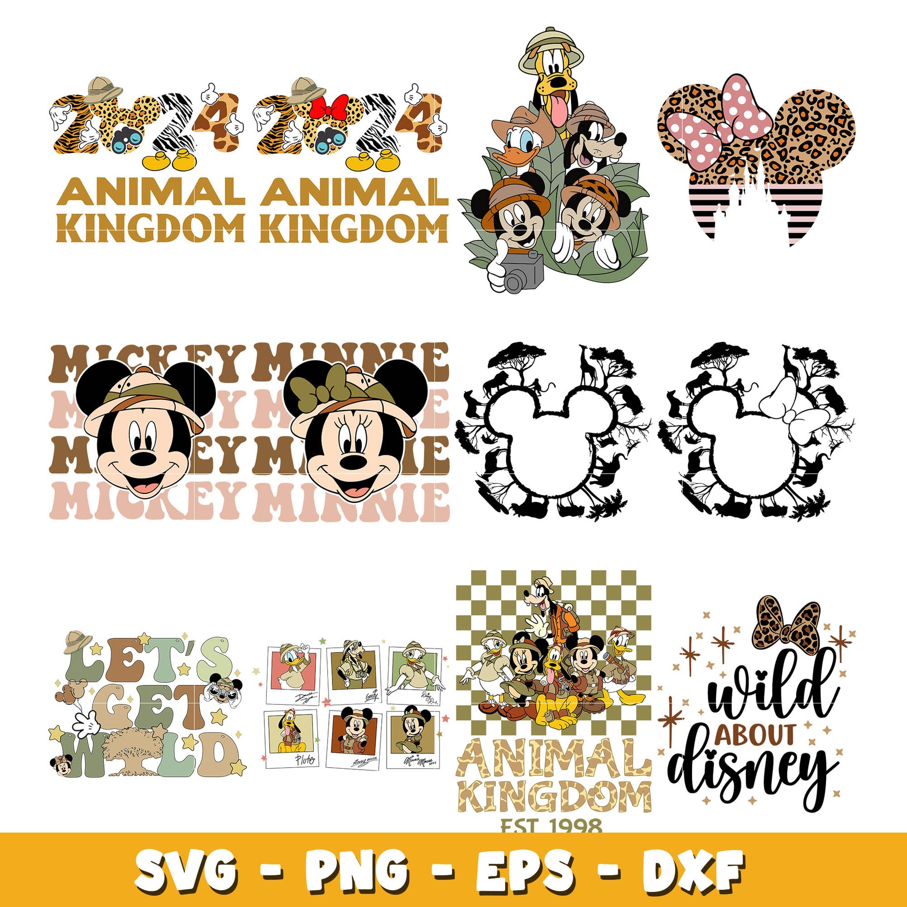 Mickey head wild animal bundle svg, Disney svg, Digital download 