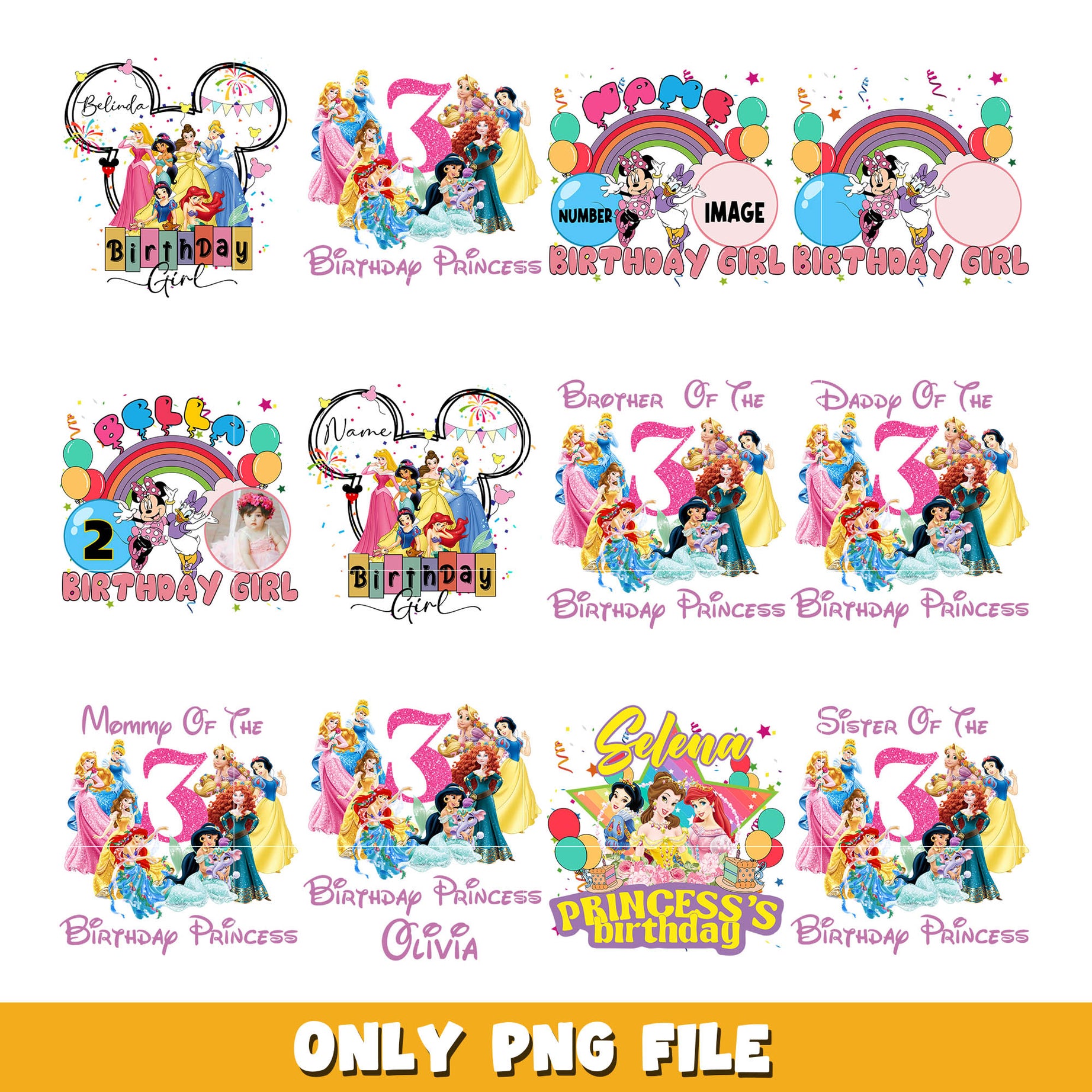 Disney princess birthday png bundle, Disney birthday png, disney png