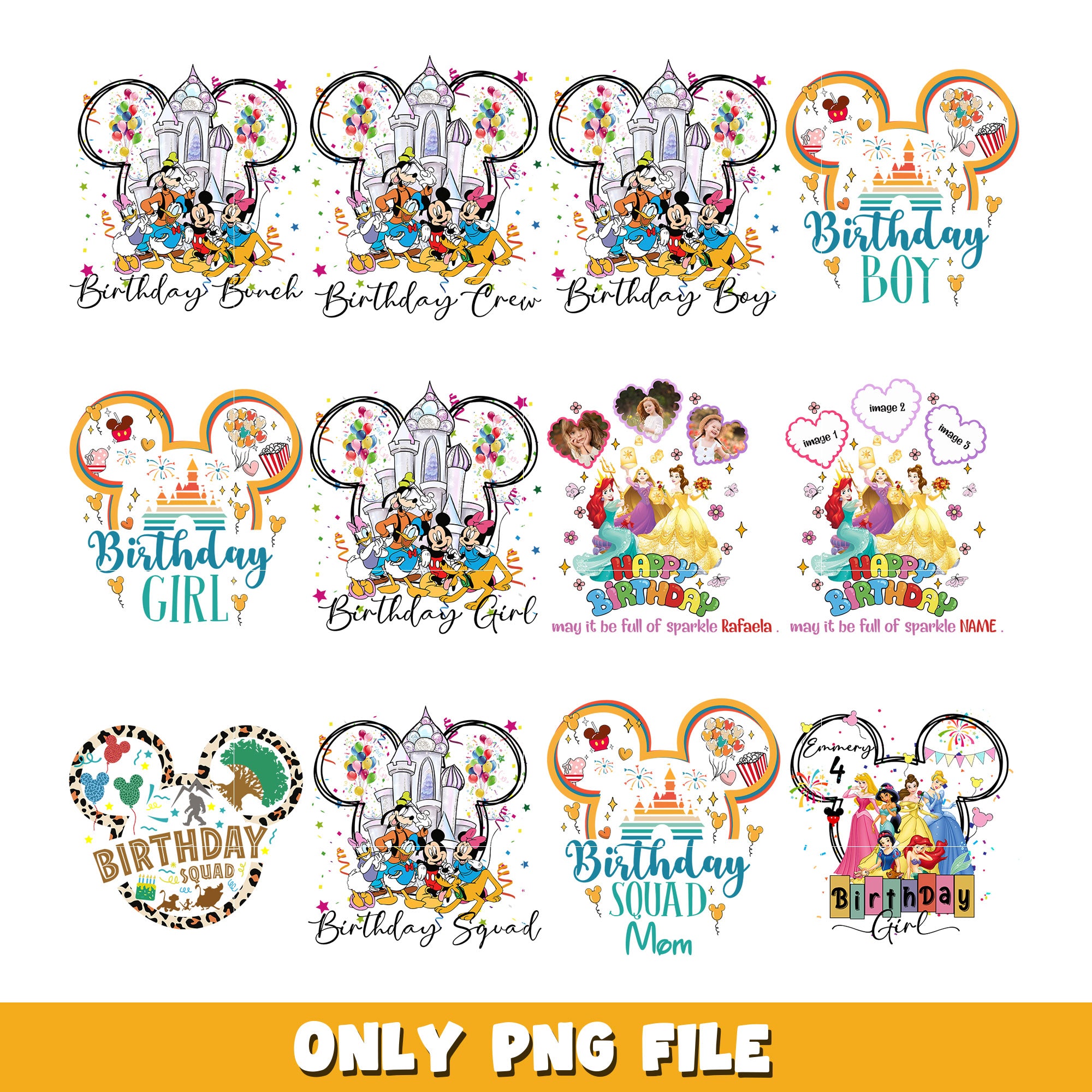 Disney birthday girl bundle png,  Disney cartoon png, Digital download 