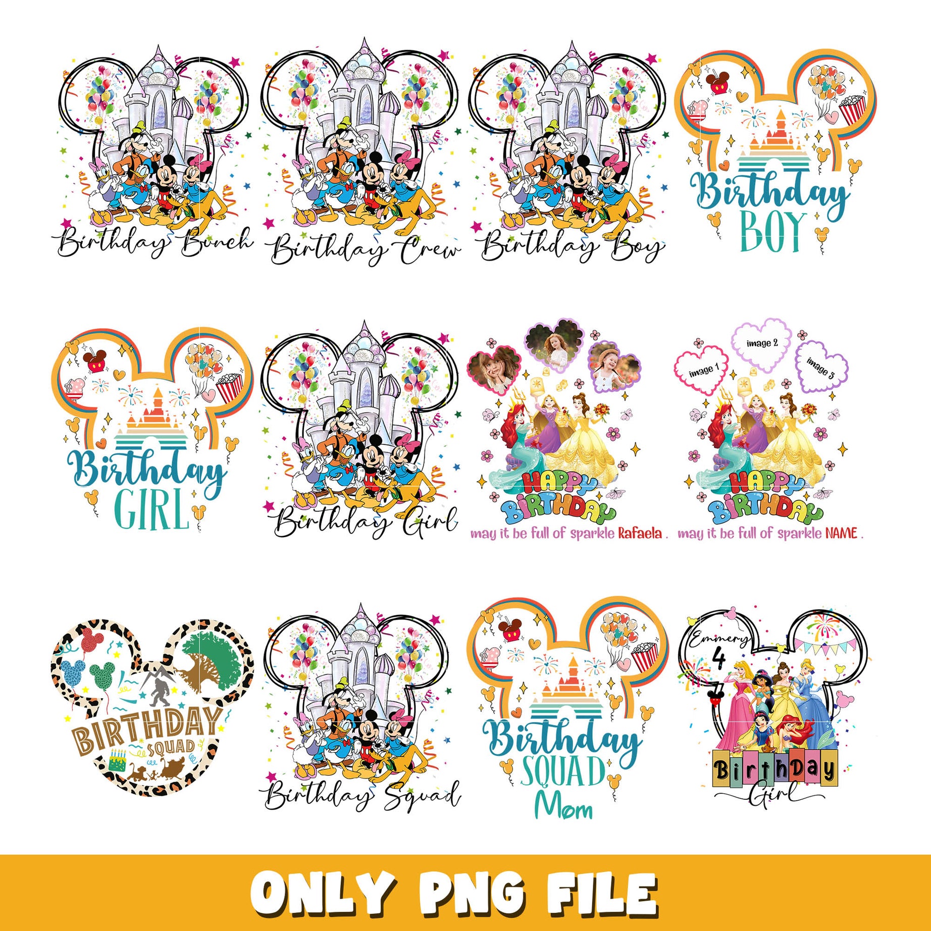 Mickey castle disney birthday png bundle, Disney birthday png, disney png