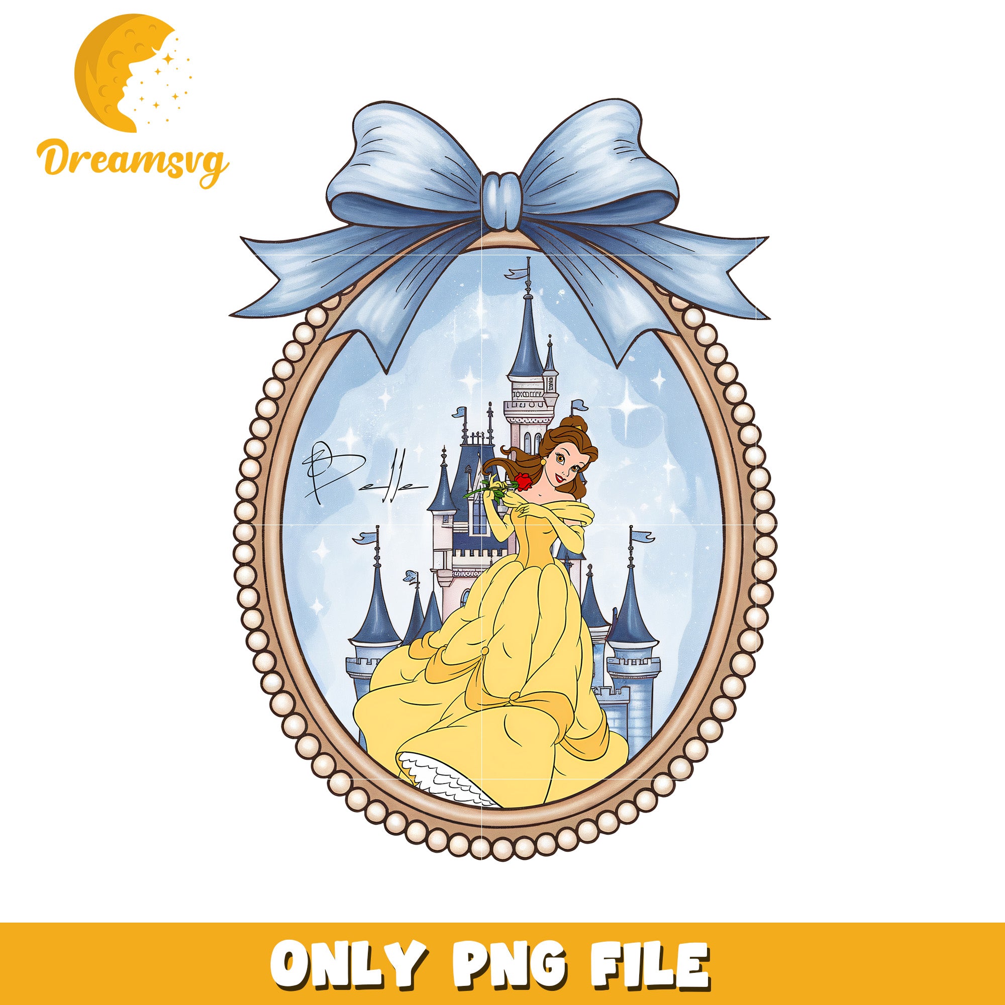 Disney belle movie picture frame design png, pincess png, disney movie png