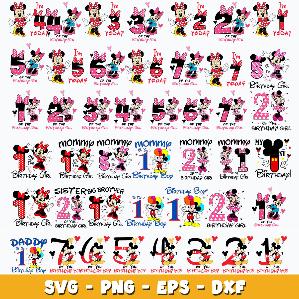 Mickey minnie birthday bundle svg, Disney svg, Digital download